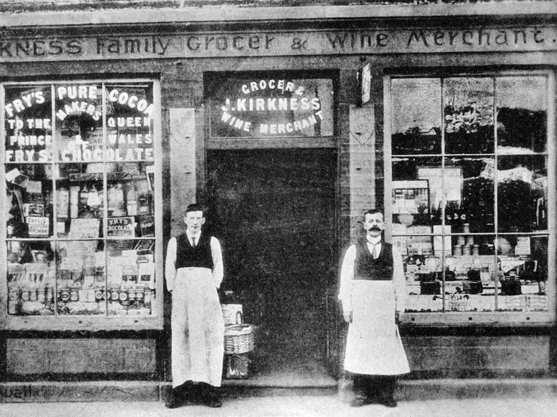 black ad white image of the kirkness and gorie shop from about 1910