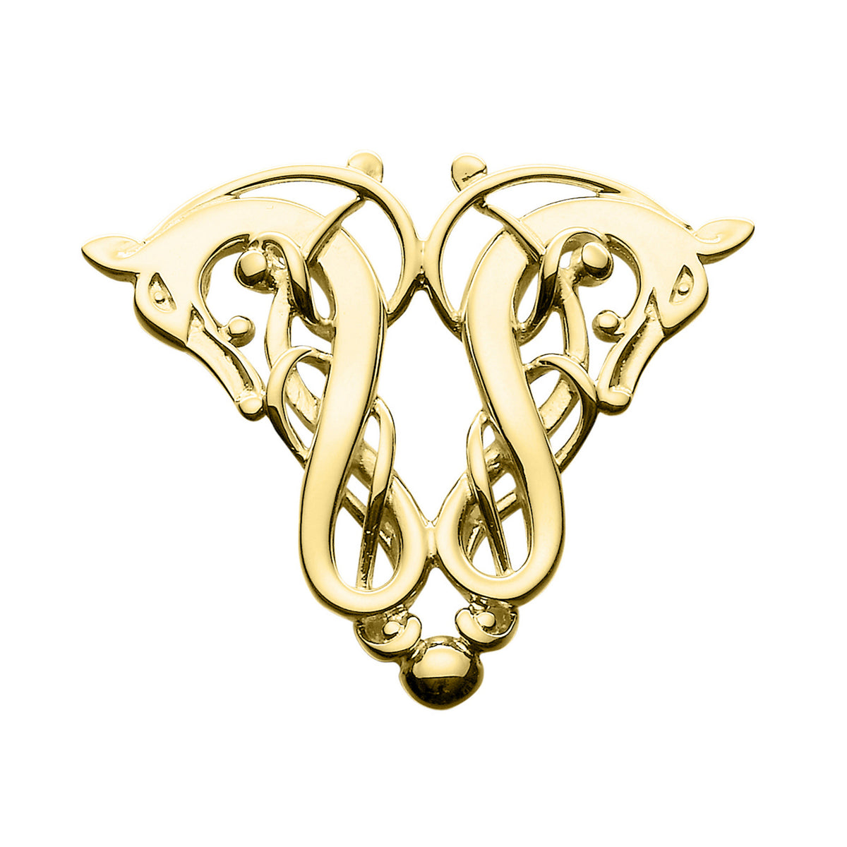 A gold brooch with a twisted design of a beast from the Finnish Beast Collection