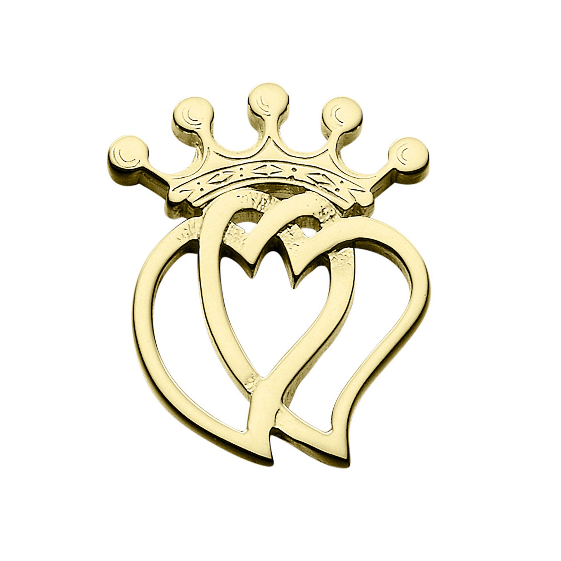 A square gold brooch with detailed crown and heart design from the Luckenbooth Collection