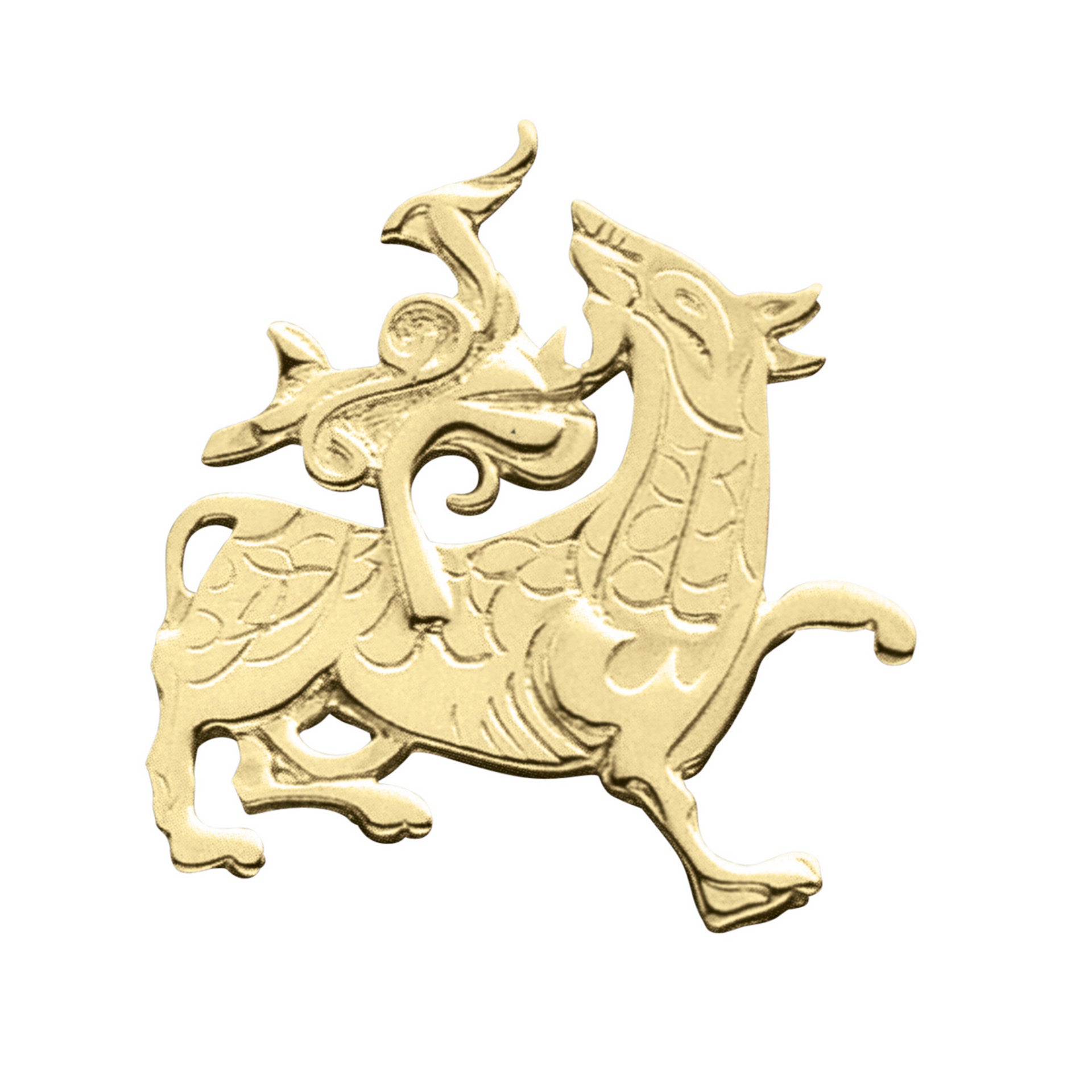 A gold brooch with detailed dragon design from the Maes Howe Dragon Collection
