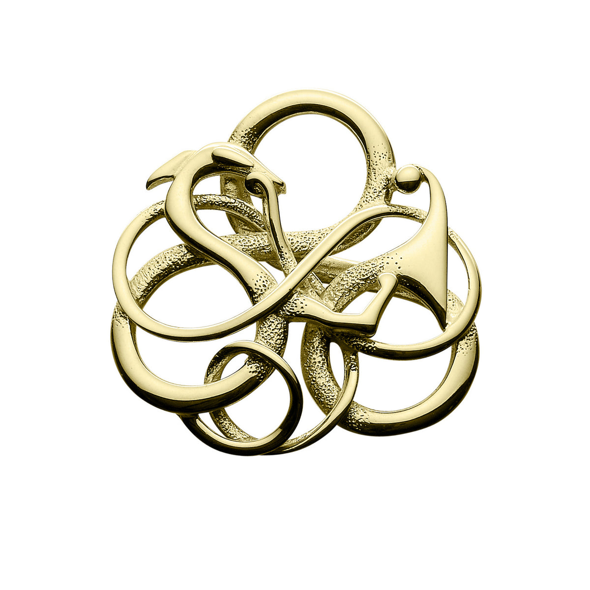 A gold brooch with a intricate dragon design