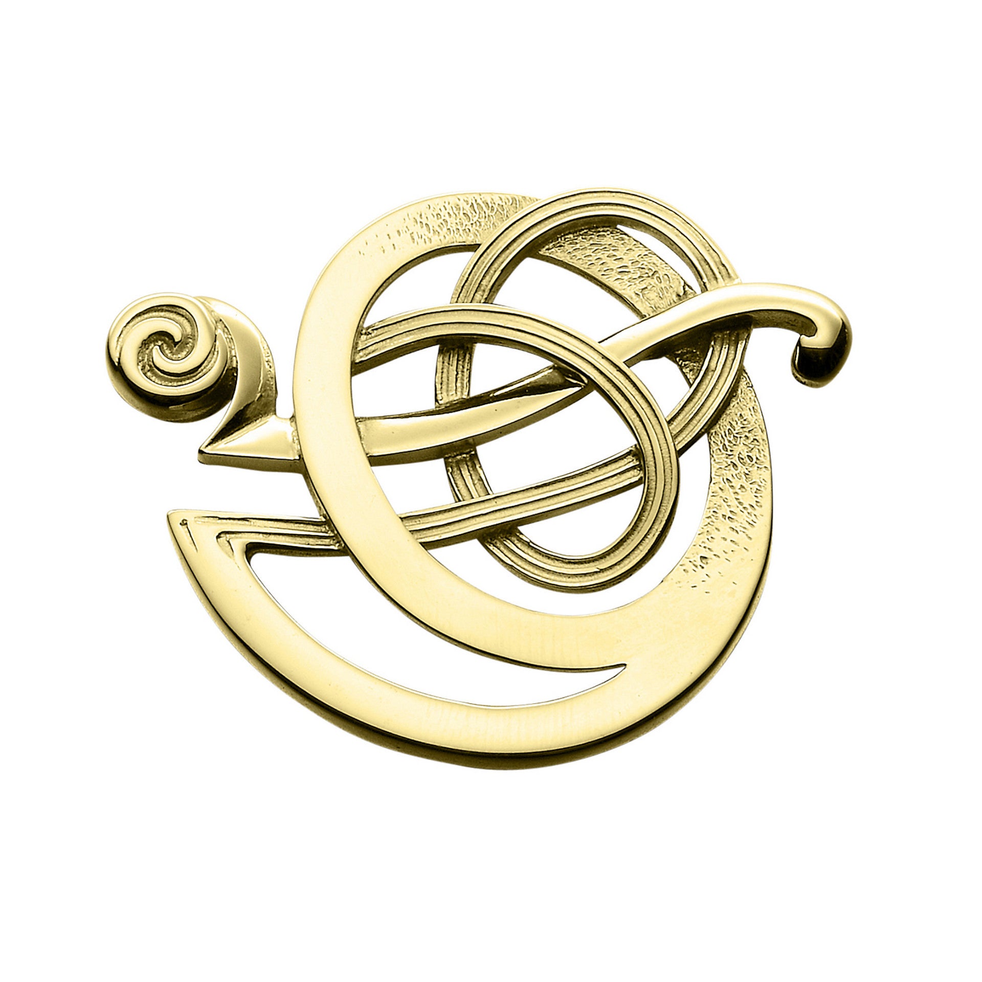 A gold circular brooch with detailed geometric design from the Kells Collection