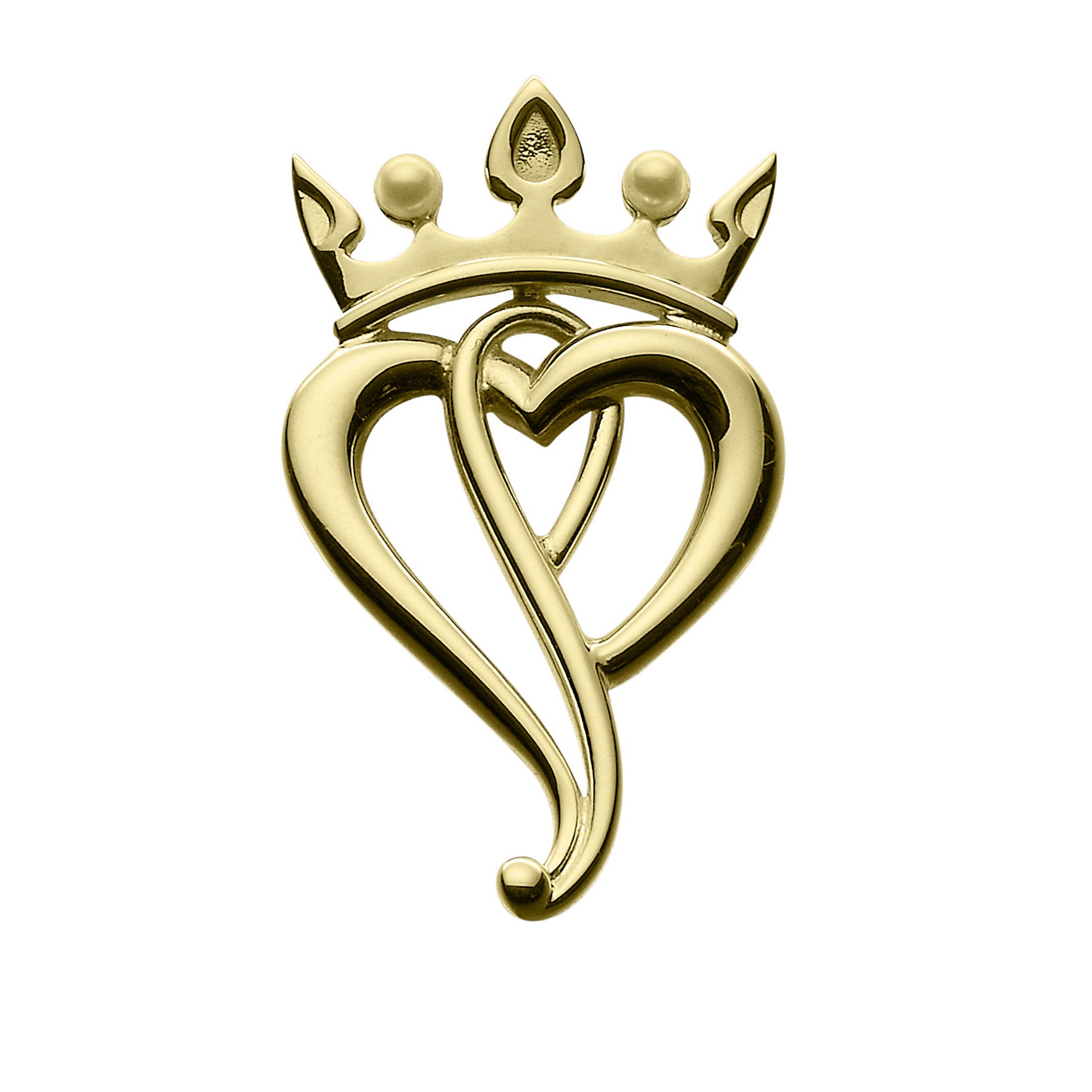 A square gold and pearl brooch with detailed crown and heart design from the Luckenbooth Collection