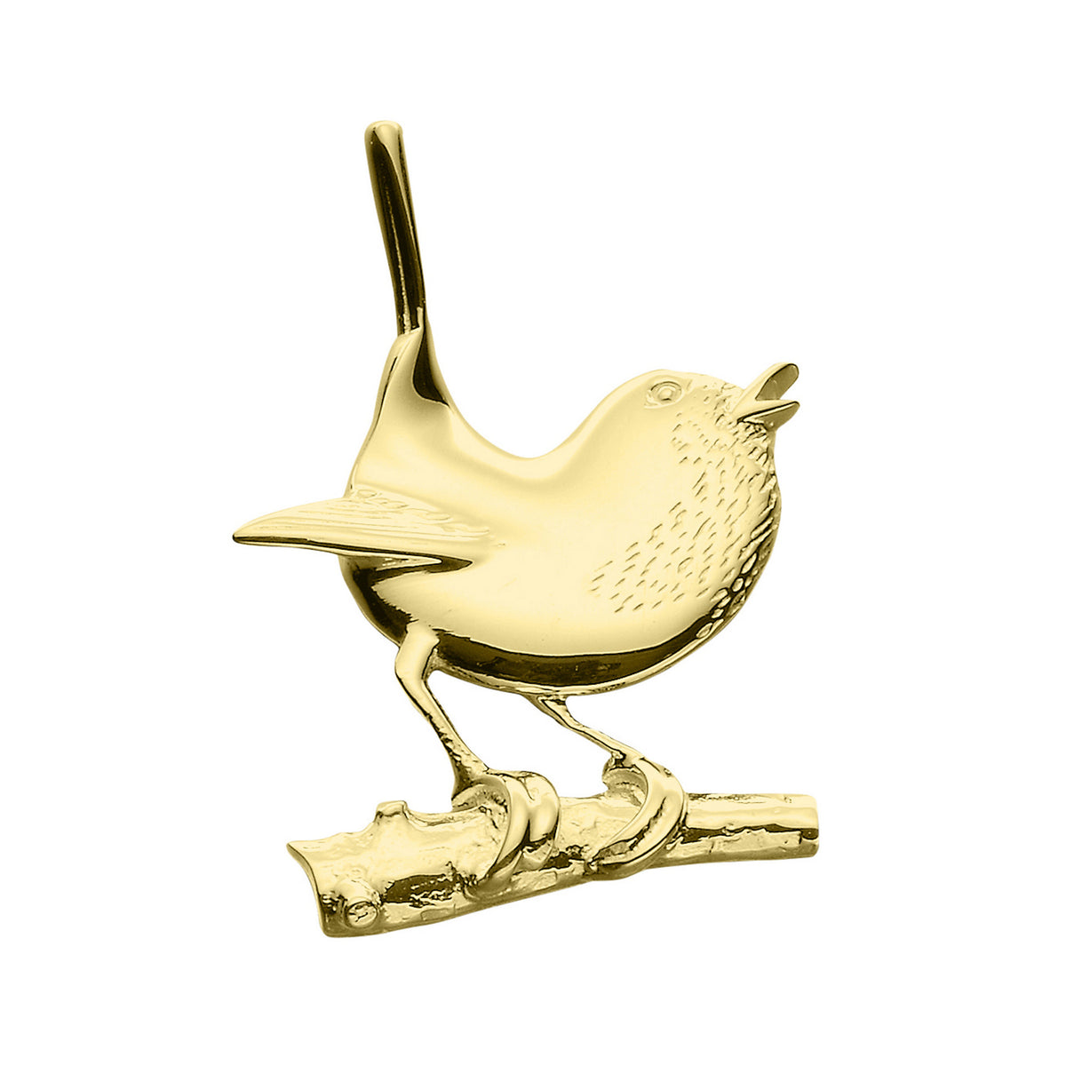 A gold brooch in the shape of a songbird