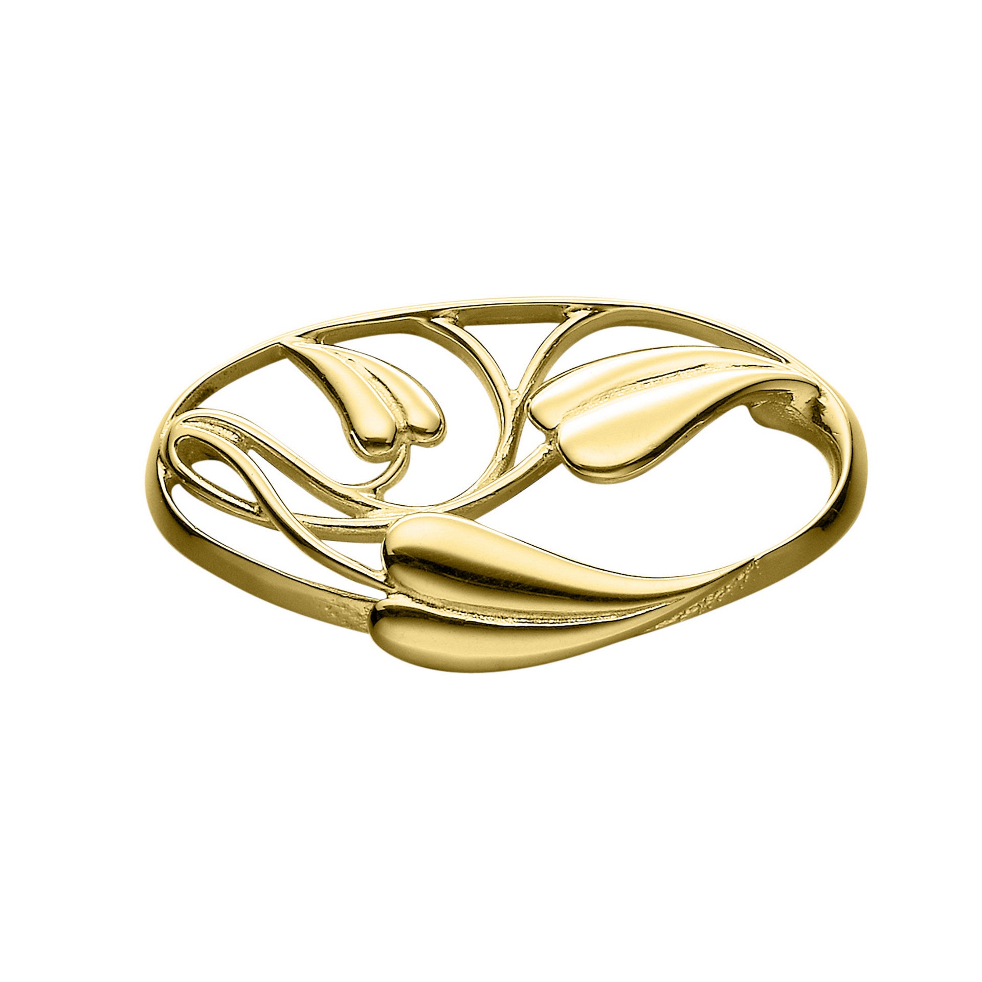 A gold brooch with a entwined leaf design from the Cecily Collection