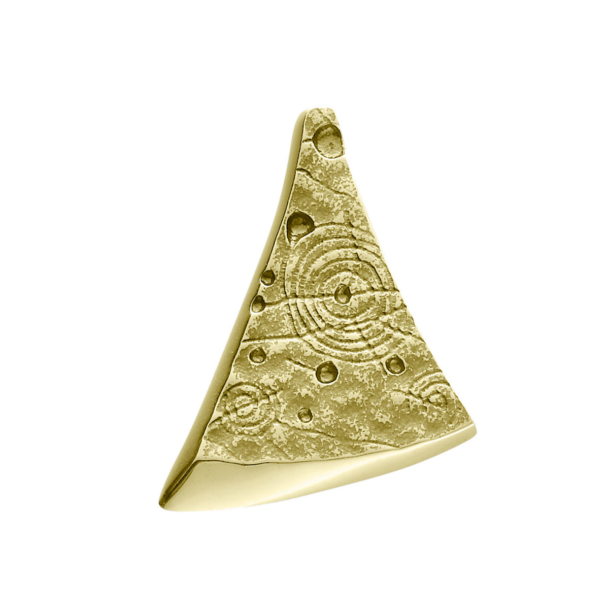 A triangular gold brooch with detailed geometric design from the Kilmartin Collection