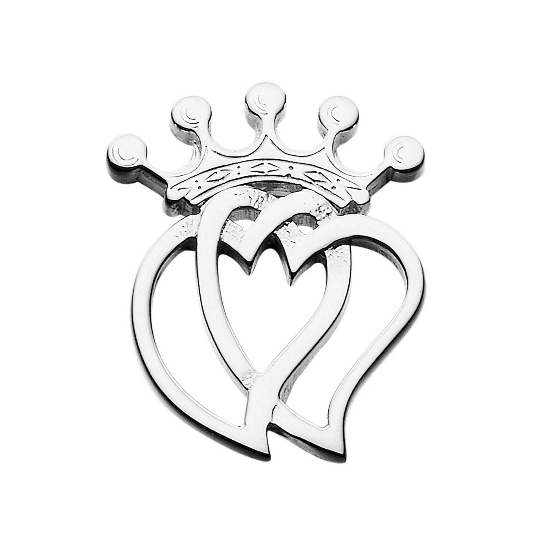 A square silver brooch with detailed crown and heart design from the Luckenbooth Collection