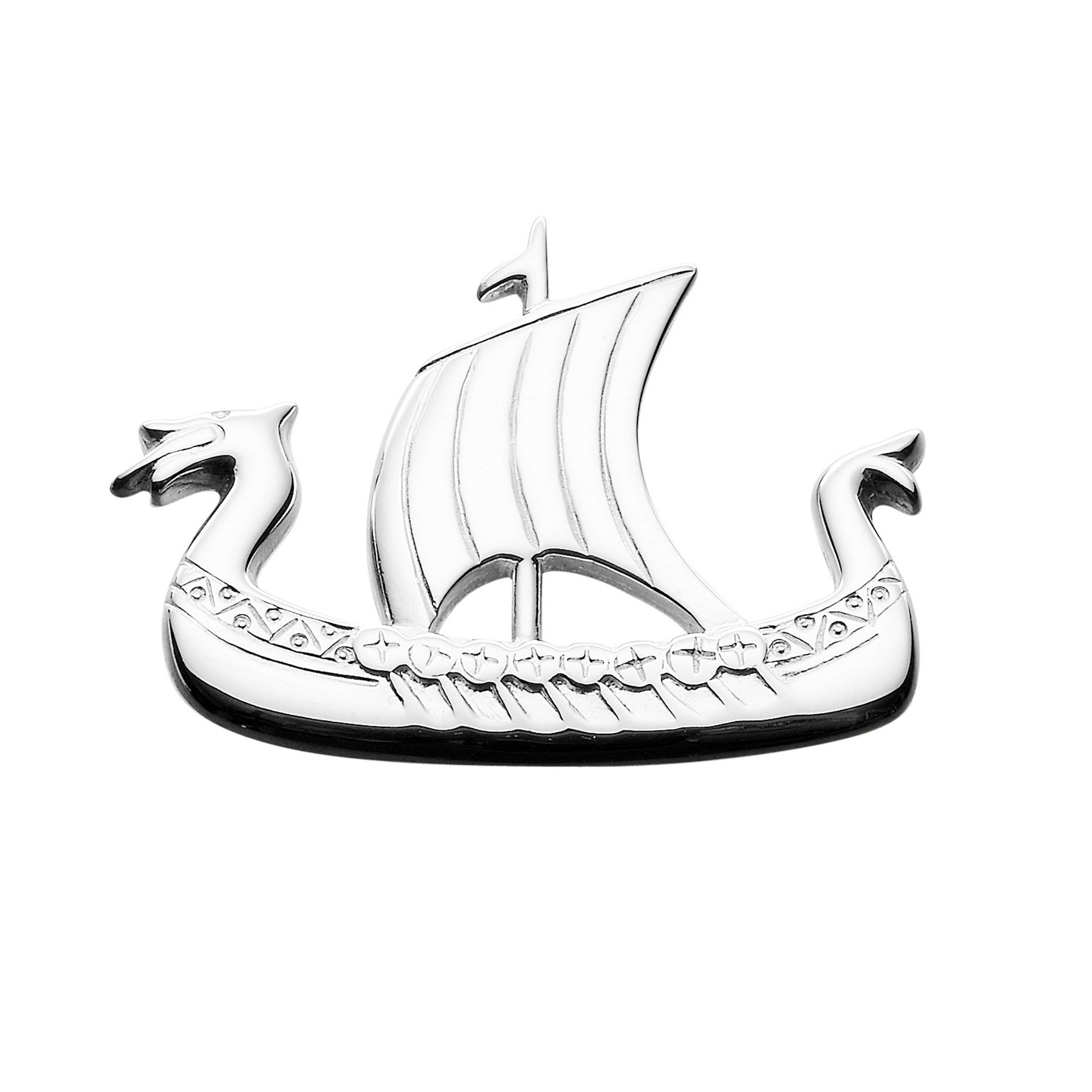 A silver brooch of a Viking longboat