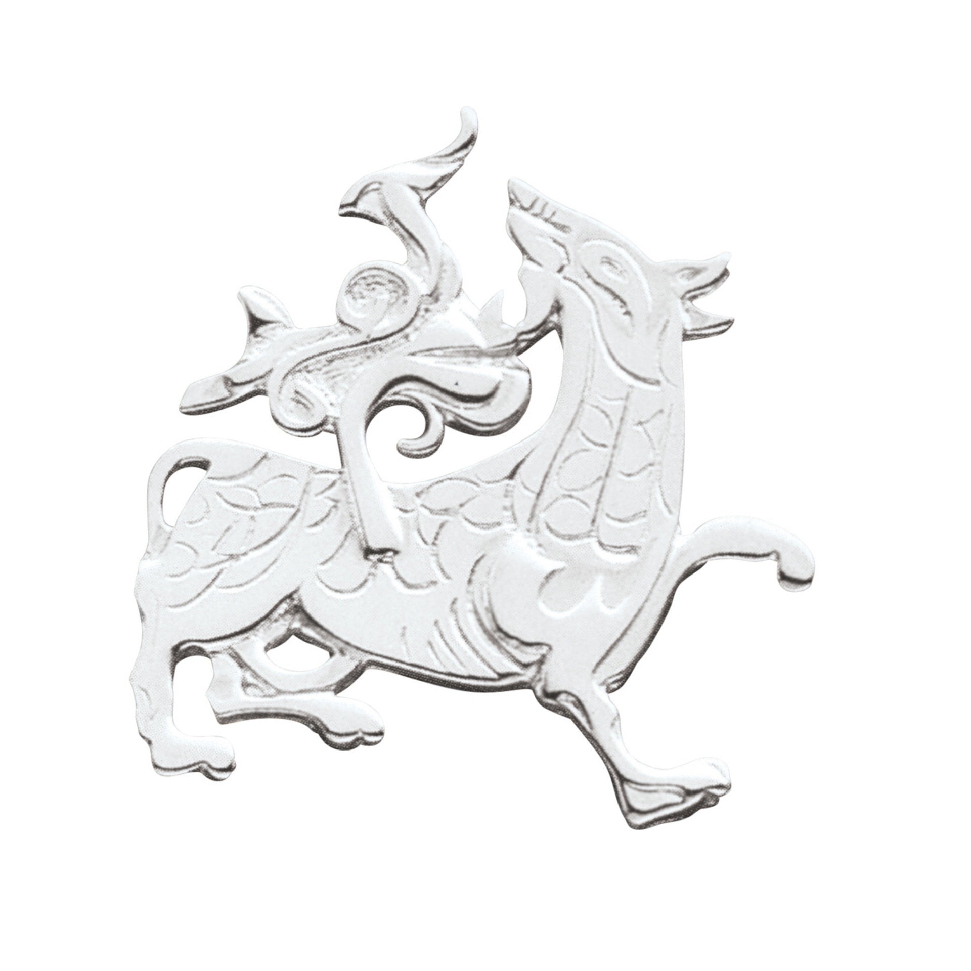 A silver brooch with detailed dragon design from the Maes Howe Dragon Collection