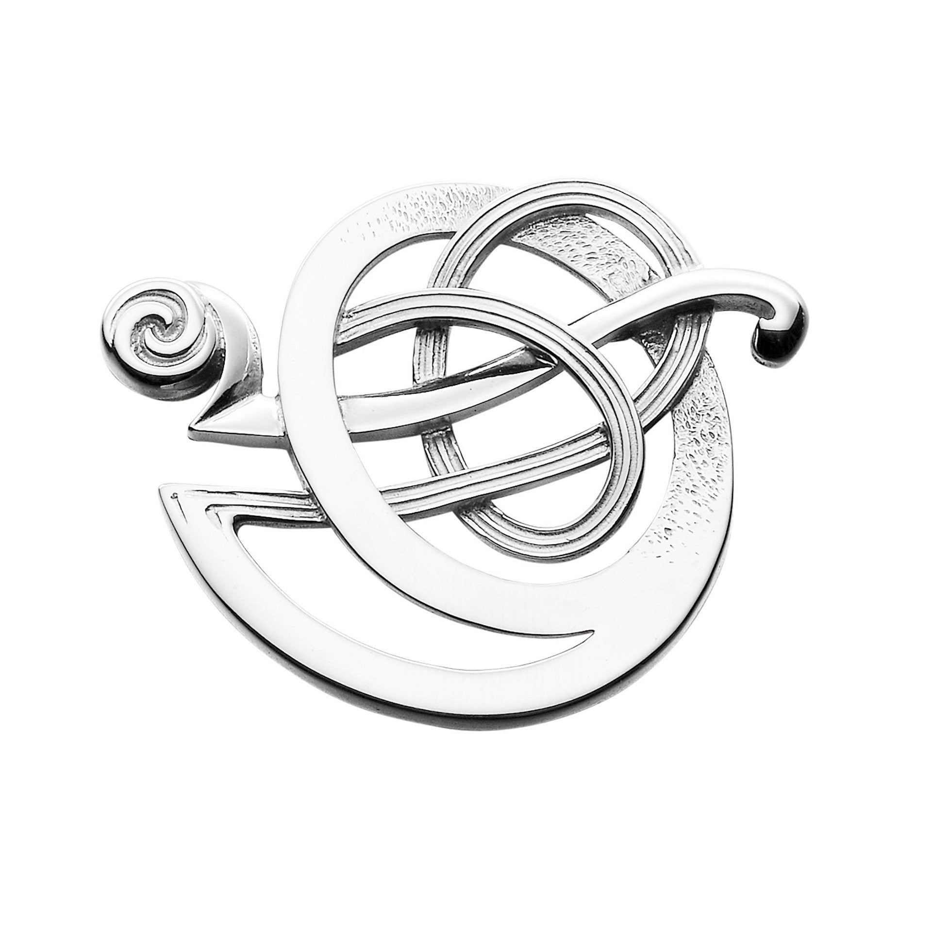 A silver circular brooch with detailed geometric design from the Kells Collection