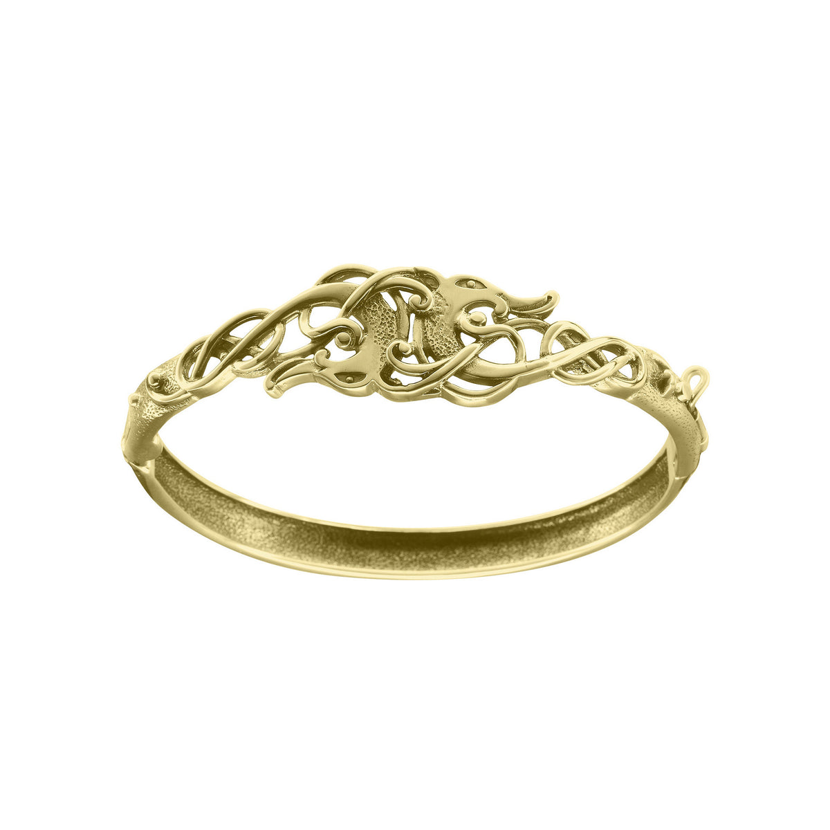 A gold bracelet with a dragon design