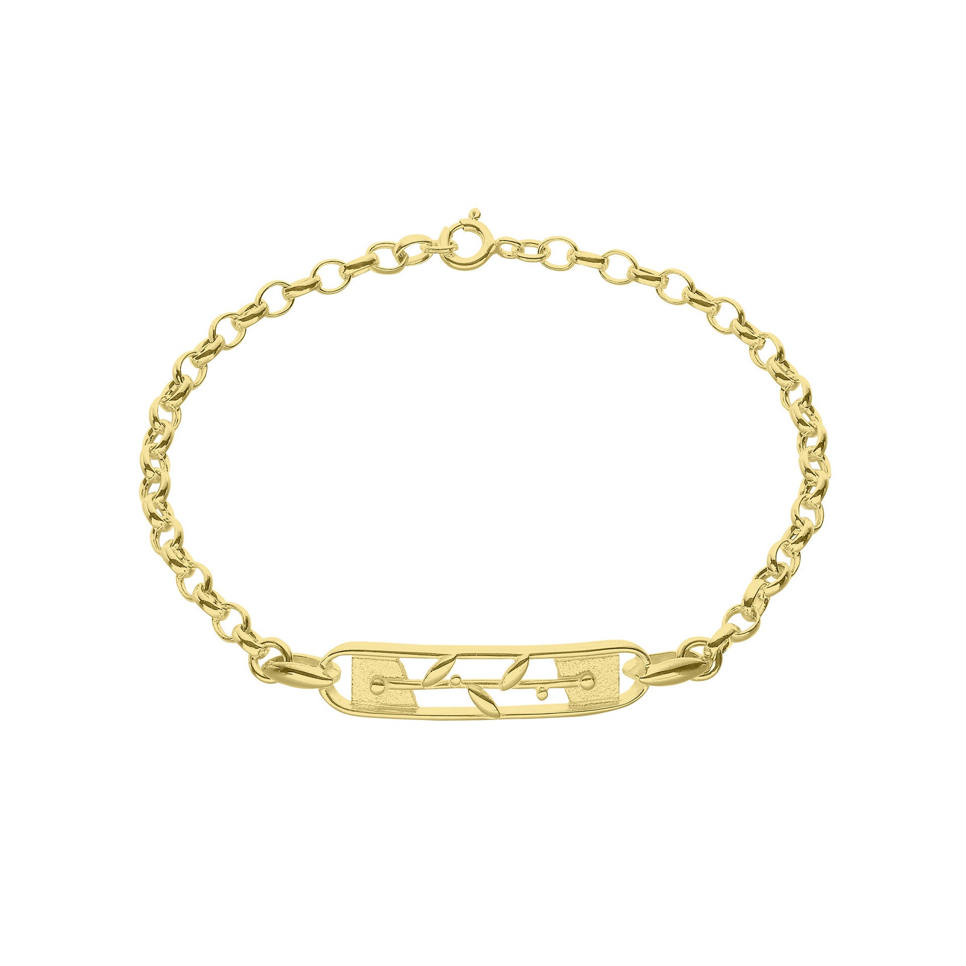A gold bracelet with flower design