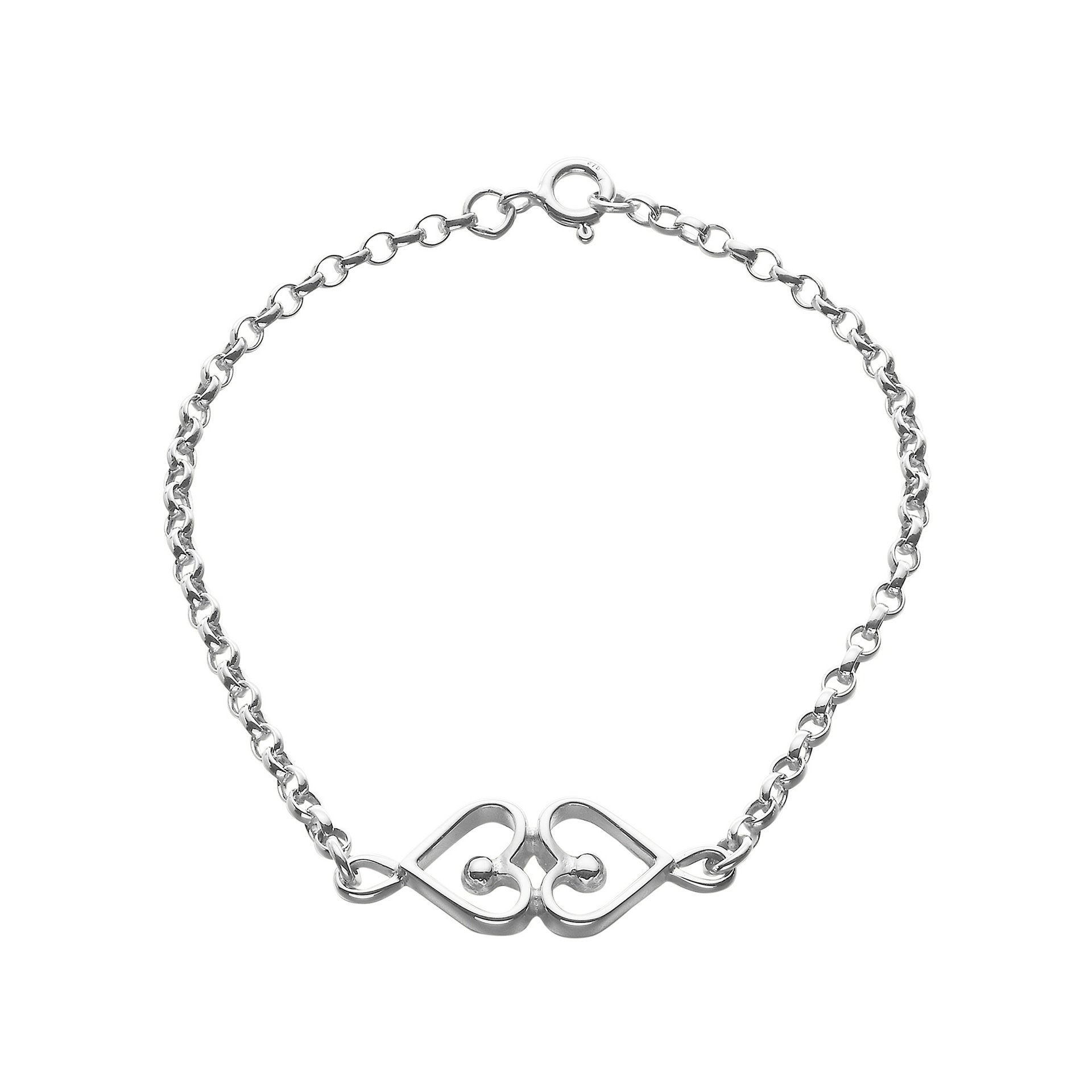 A silver bracelet with a heart design