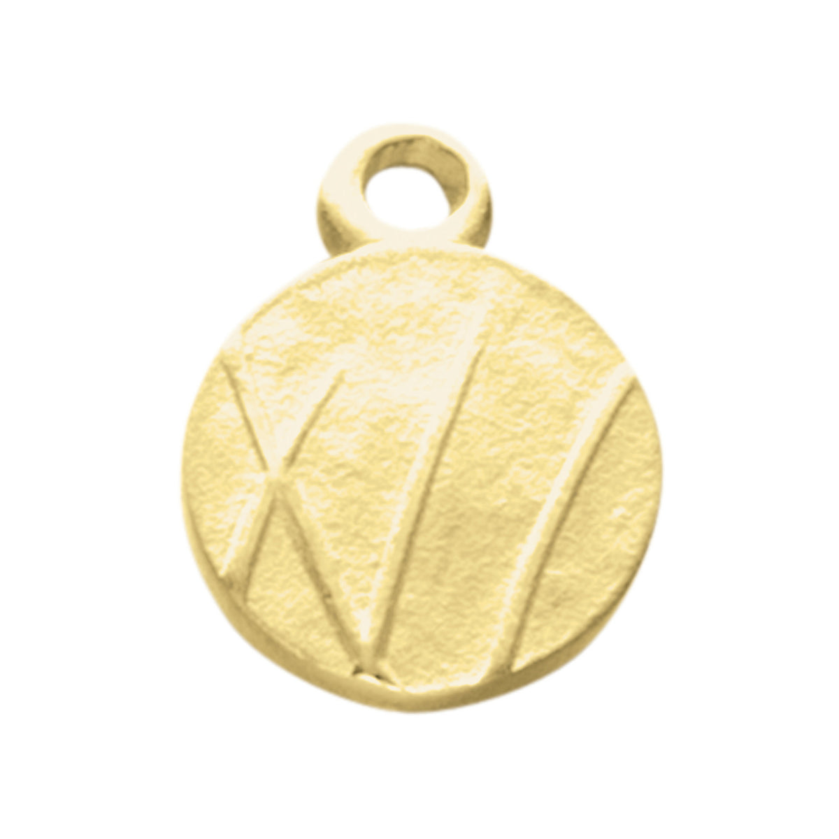 A round gold charm of grasses from the Mistral Collection