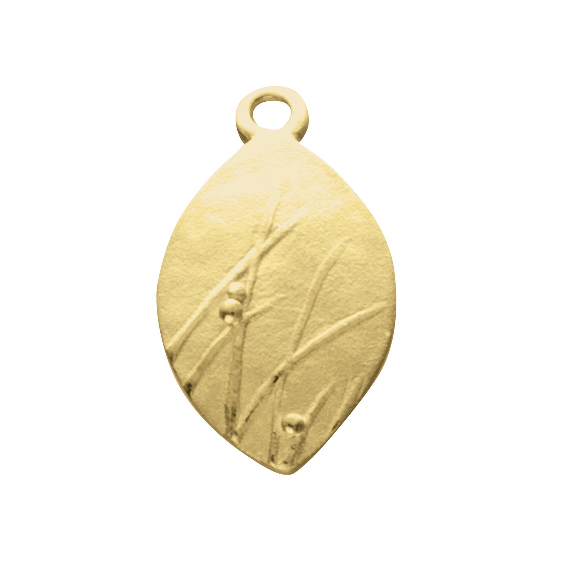A oval gold charm of grasses from the Mistral Collection