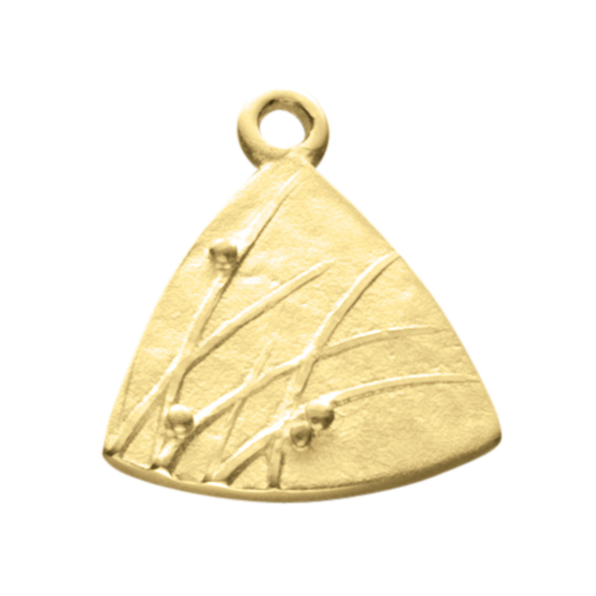 A triangular gold charm of grasses from the Mistral Collection