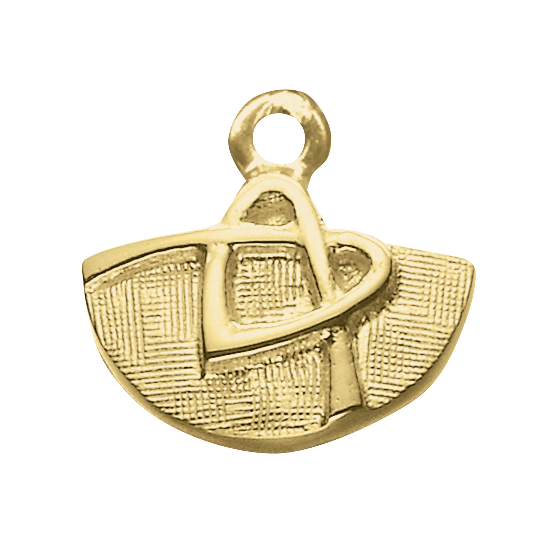 A half circular gold charm with a knotted heart detail from the Faray Collection