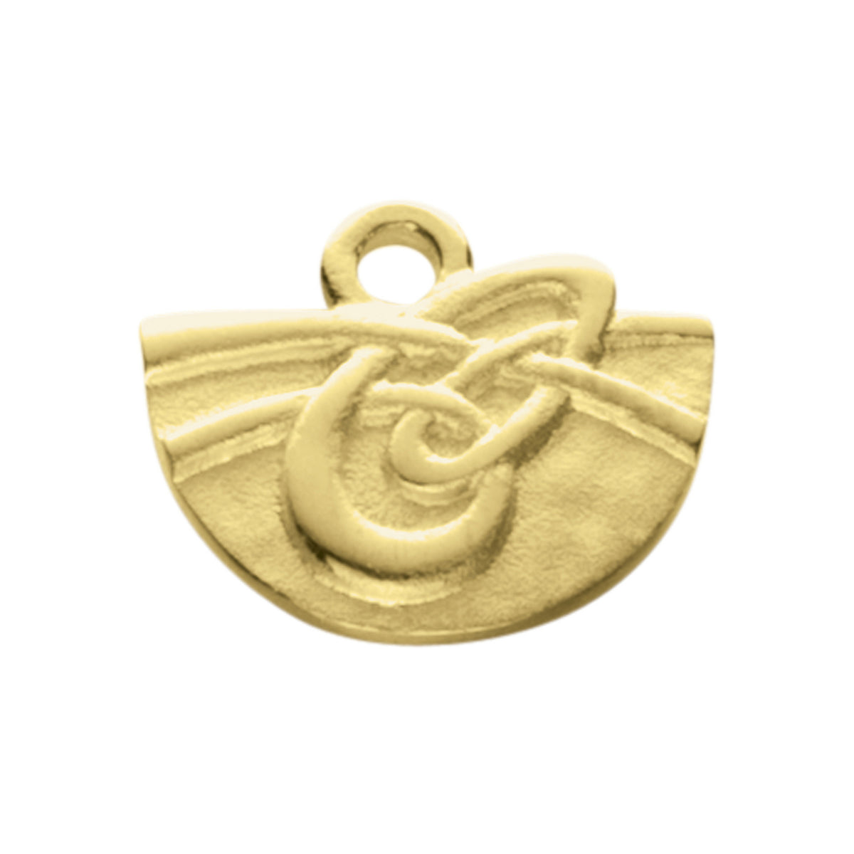 A half round gold charm with a knotted design from the Aikerness Collection