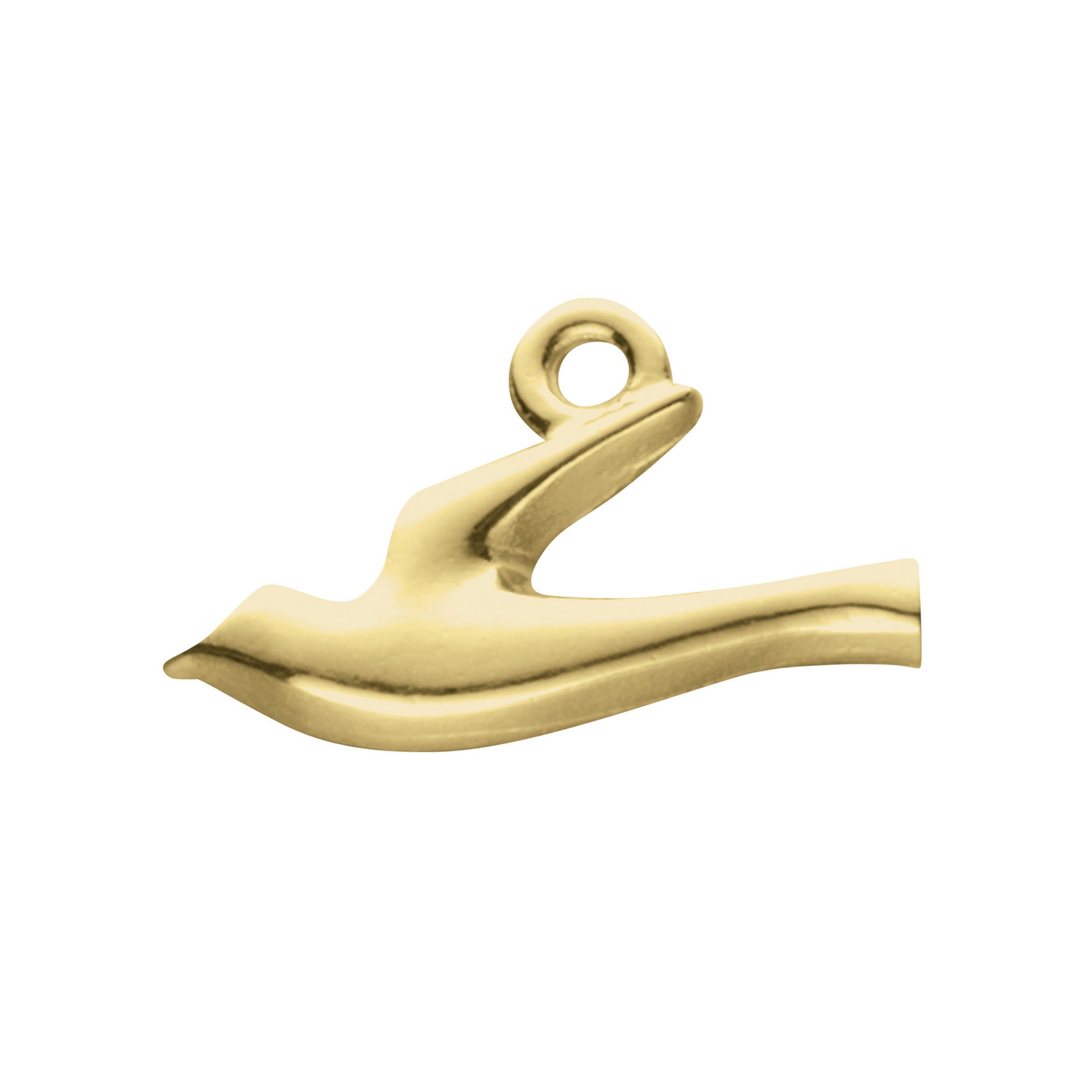 A gold charm in the shape of a bird from the Birdland Collection