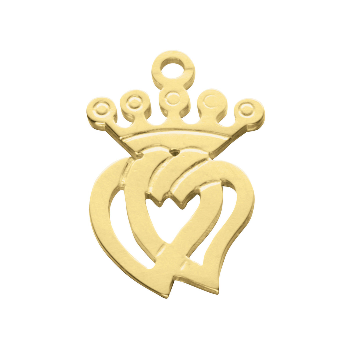 A gold charm with a crown and heart design part of the Luckenbooth collection.