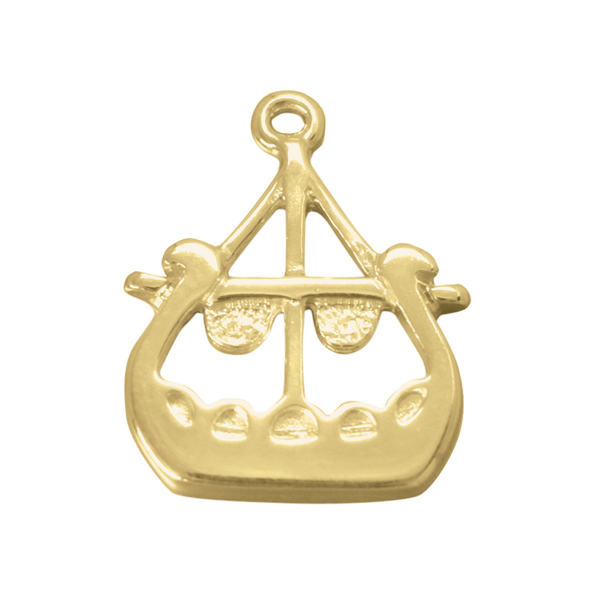 A gold charm with Viking longboat design
