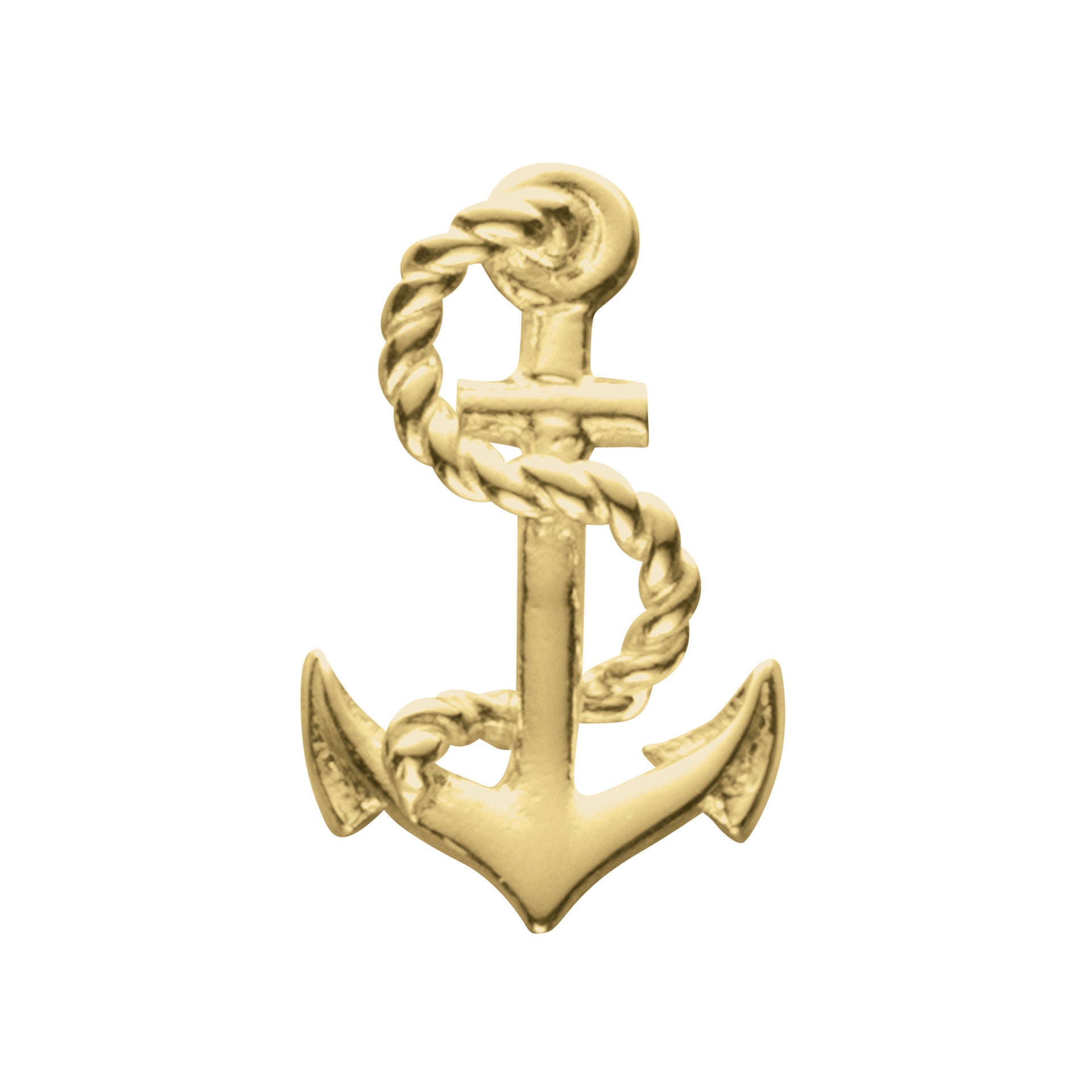 A gold charm in the shape of an anchor