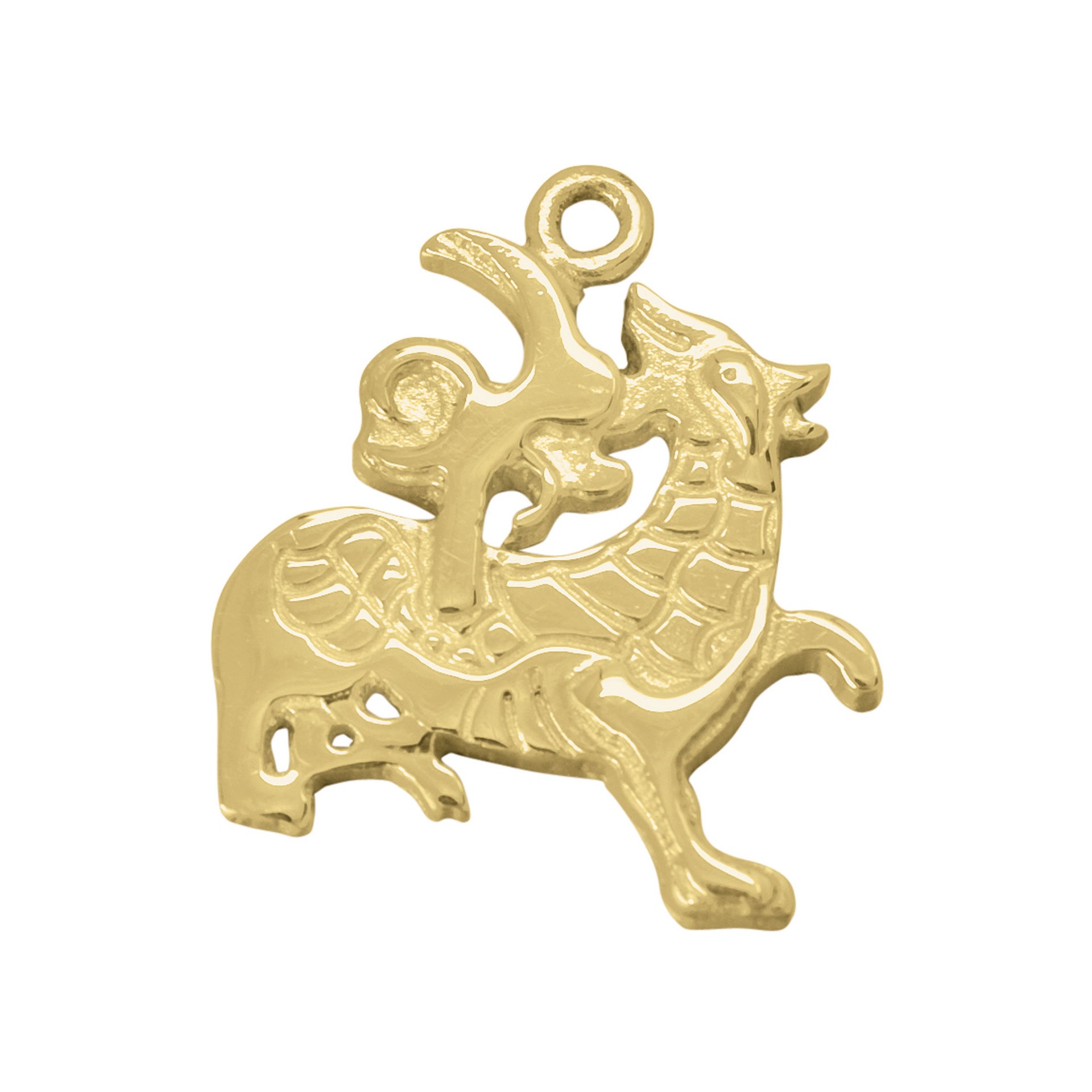 A gold charm with a Norse Dragon design part of the Maes Howe Dragon collection.