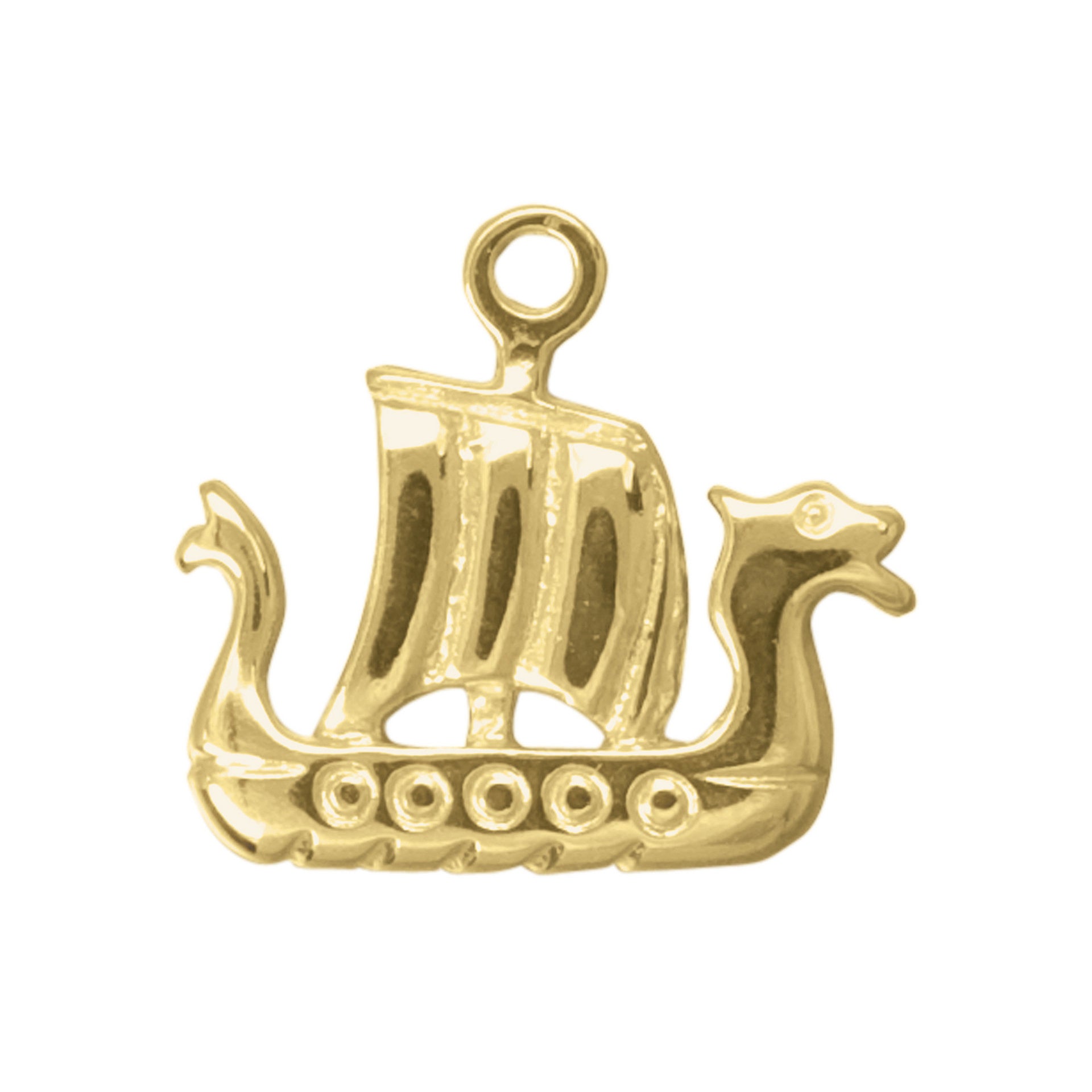 A gold charm with Viking longboat design