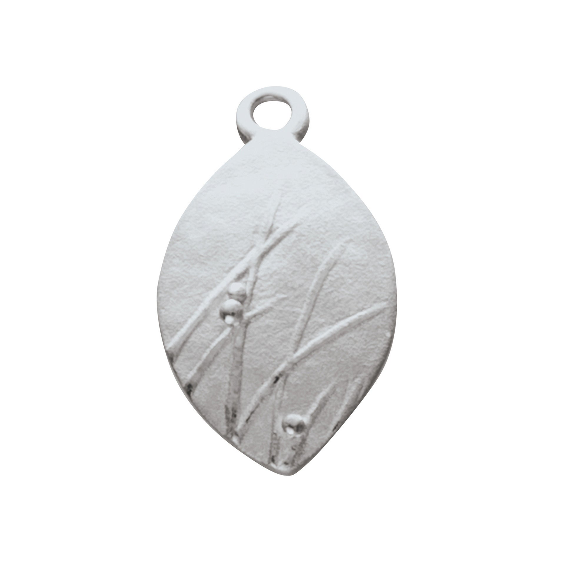 A oval silver charm of grasses from the Mistral Collection