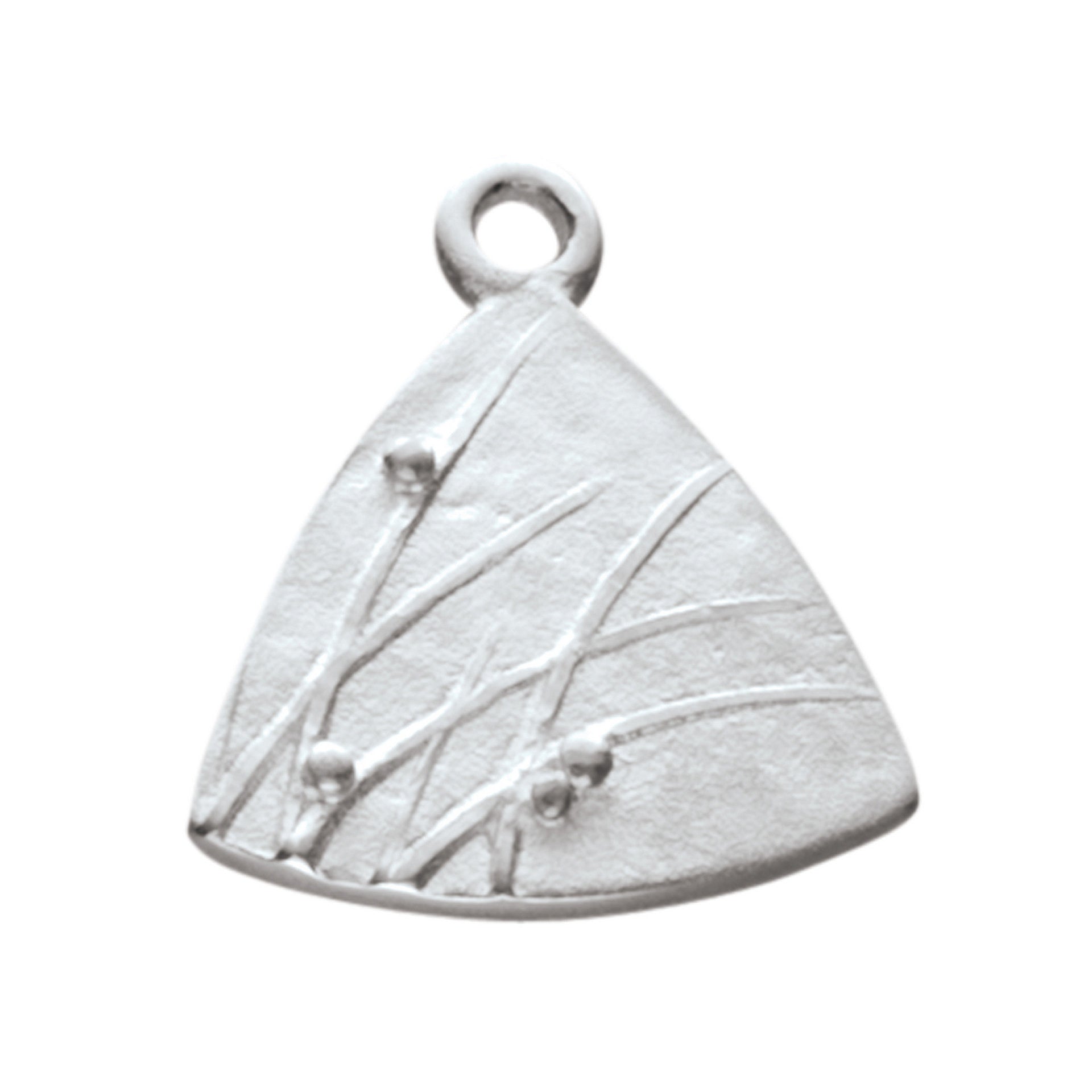 A triangular silver charm of grasses from the Mistral Collection
