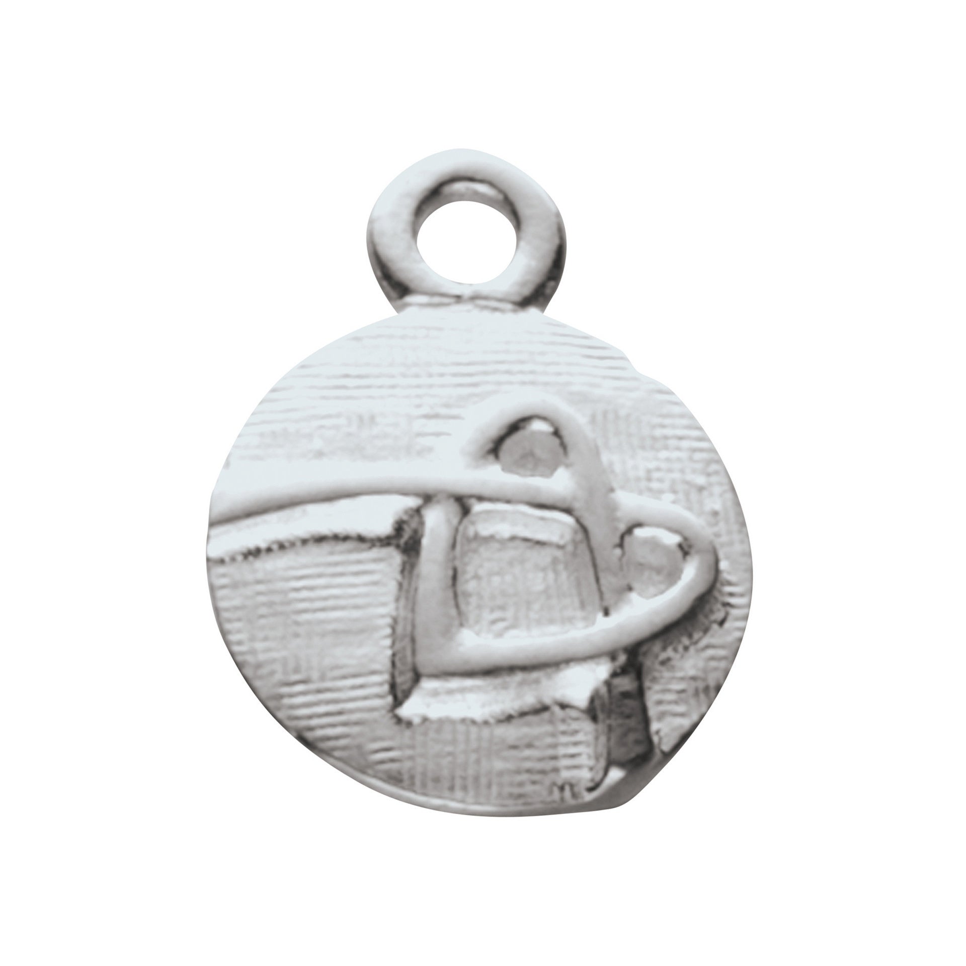 A circular gold charm with a knotted heart detail from the Faray Collection