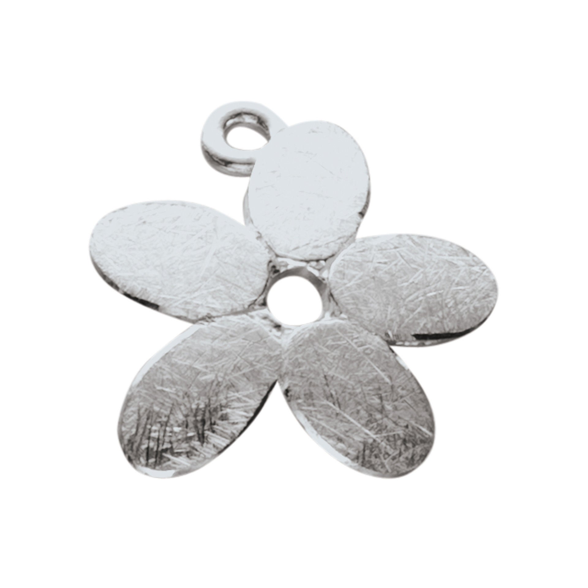 A silver charm with a flower design from the Pure Collection
