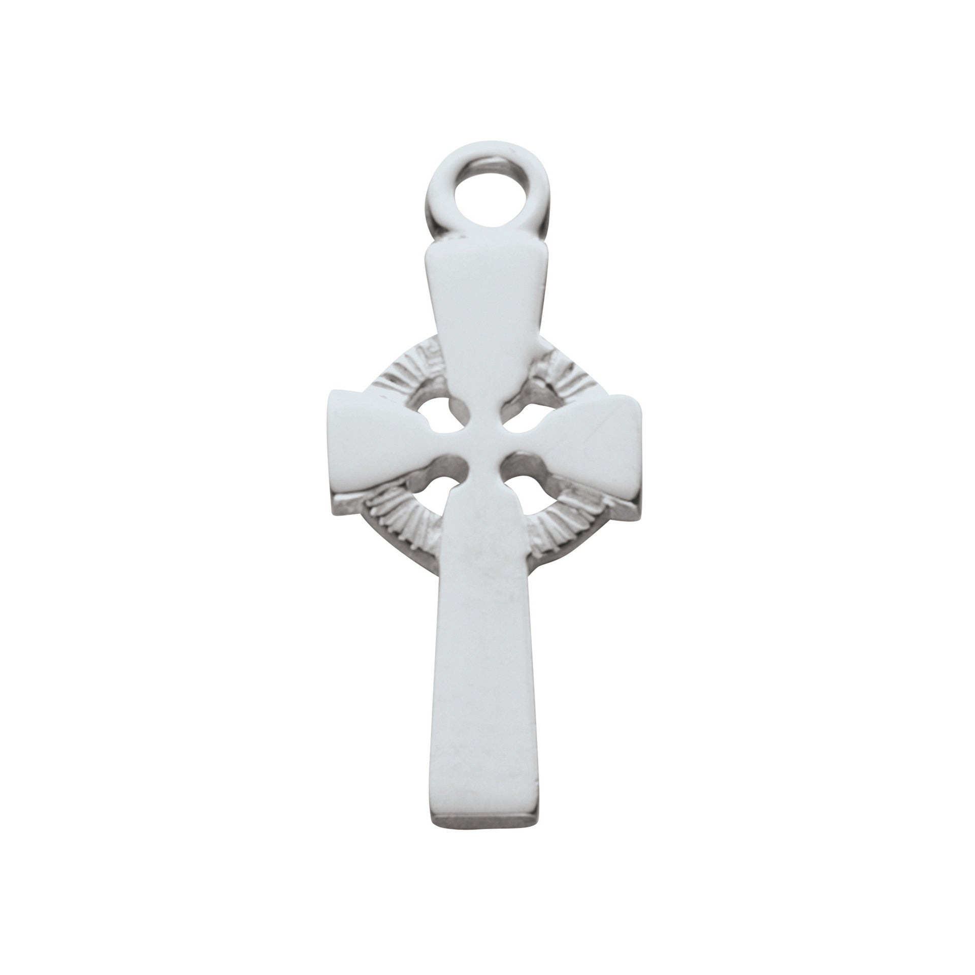A silver charm with a Celtic cross design