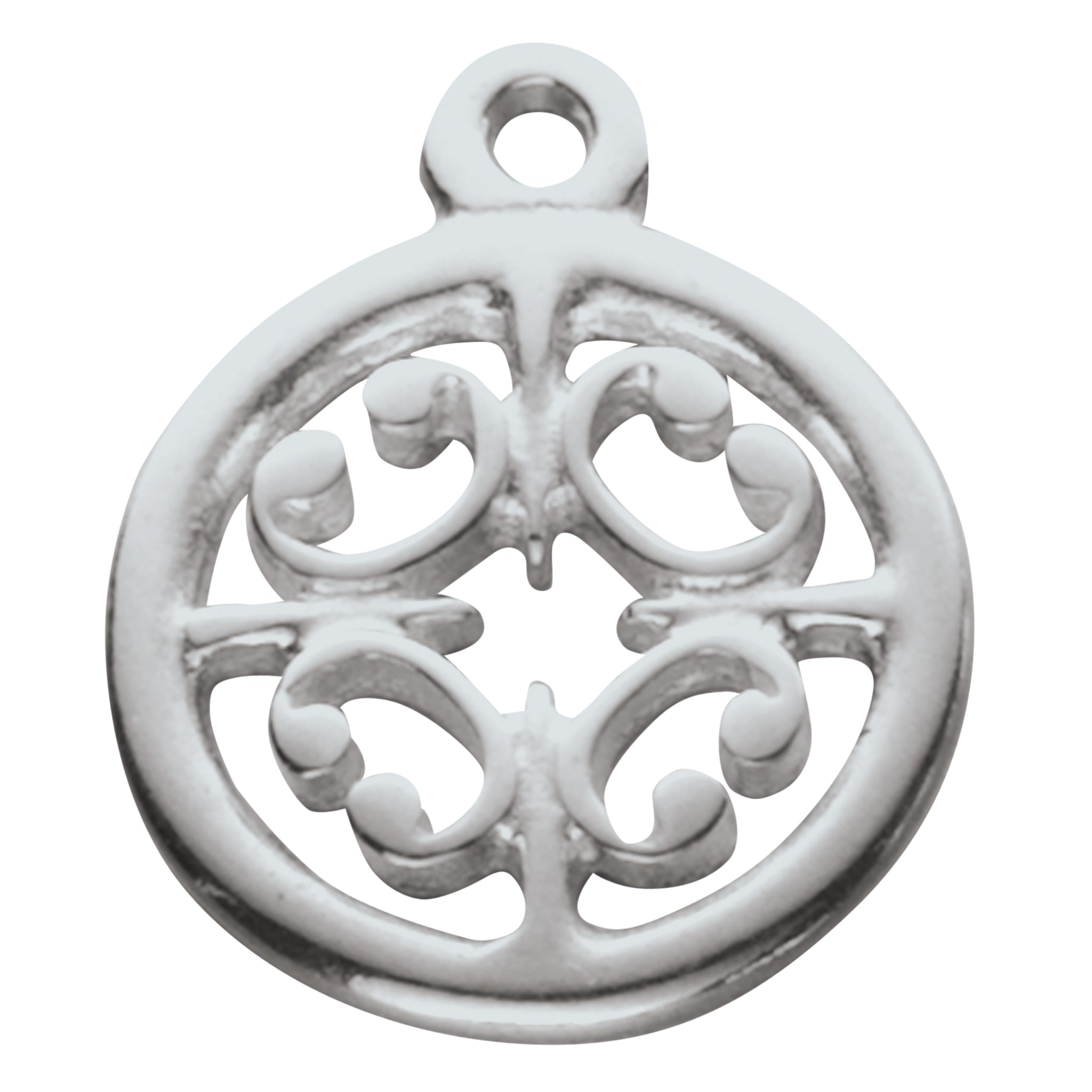 A silver circular charm with a beautiful window design as found in the St Magnus Cathedral