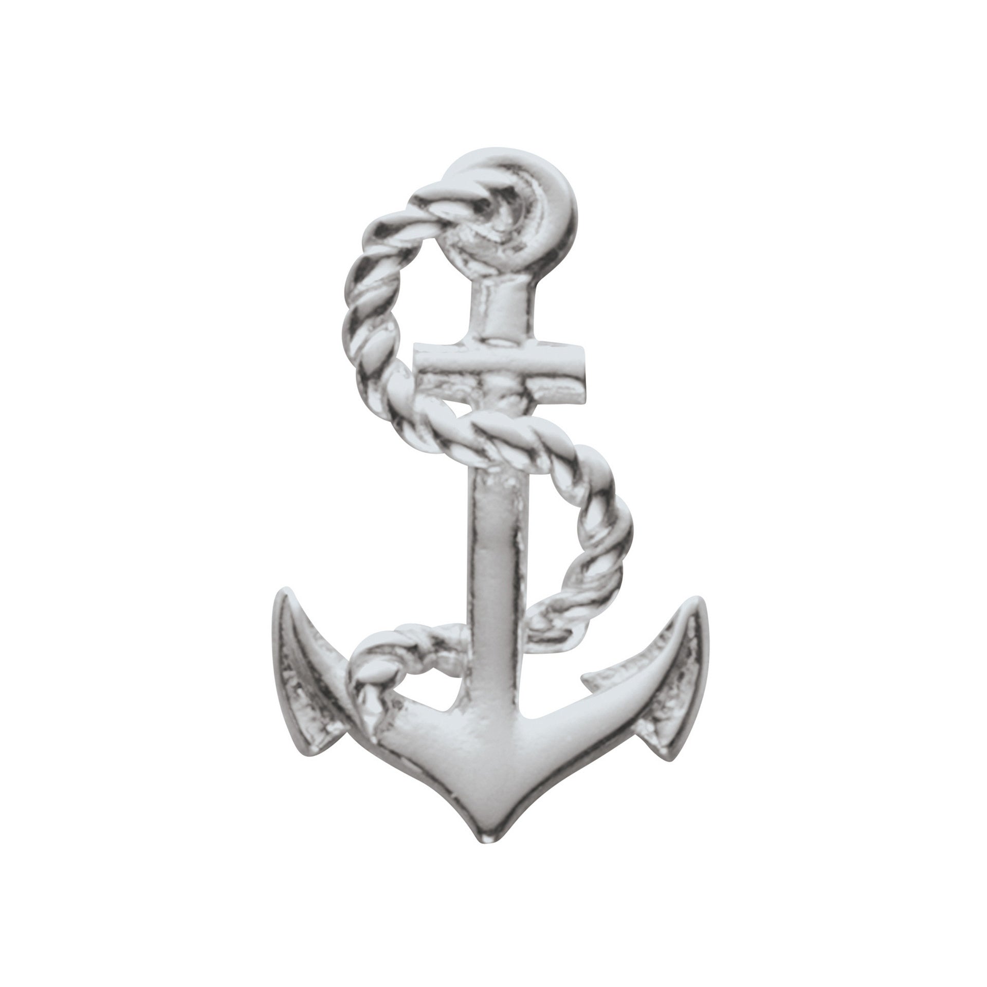 A silver charm in the shape of an anchor