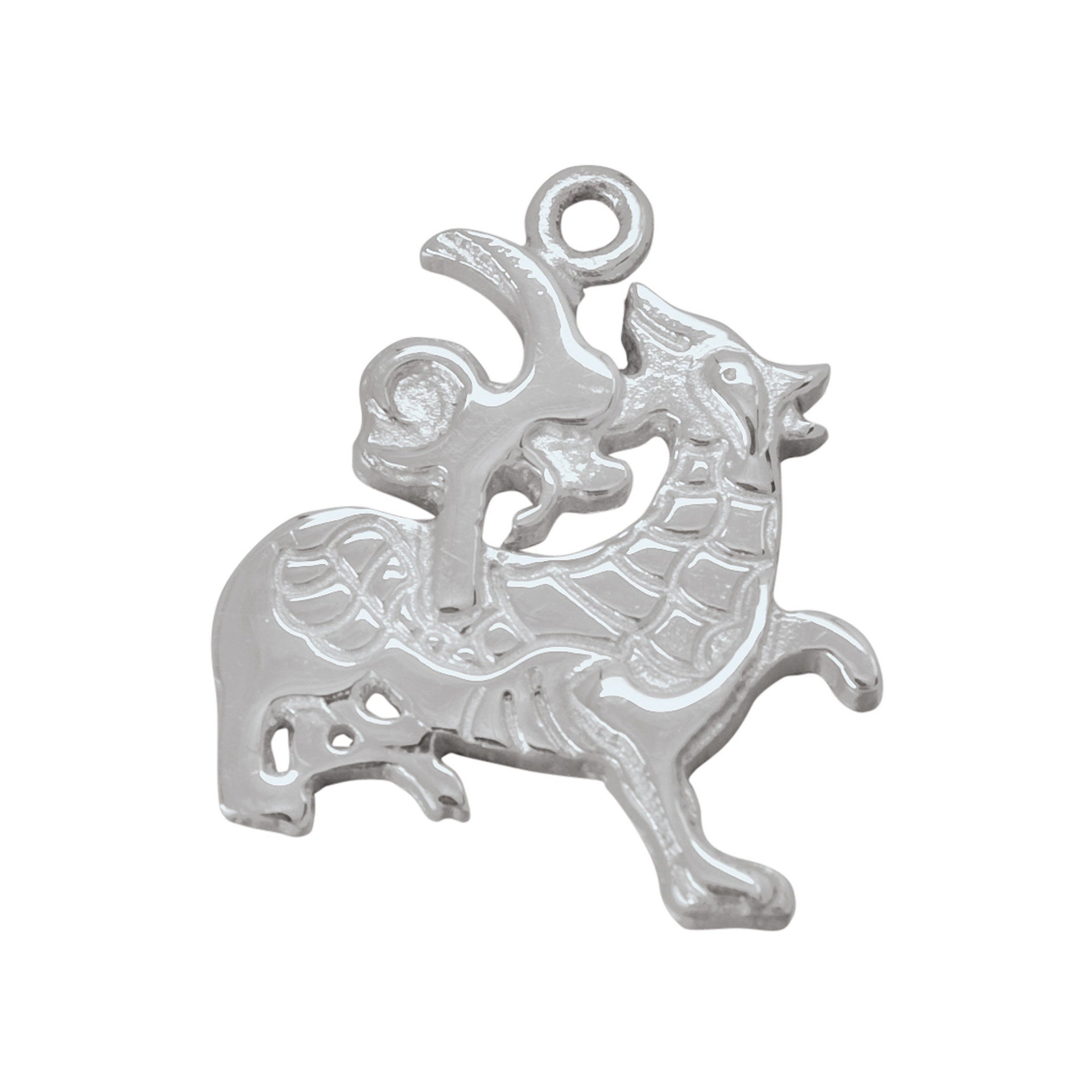 A silver charm with a Norse Dragon design part of the Maes Howe Dragon collection.