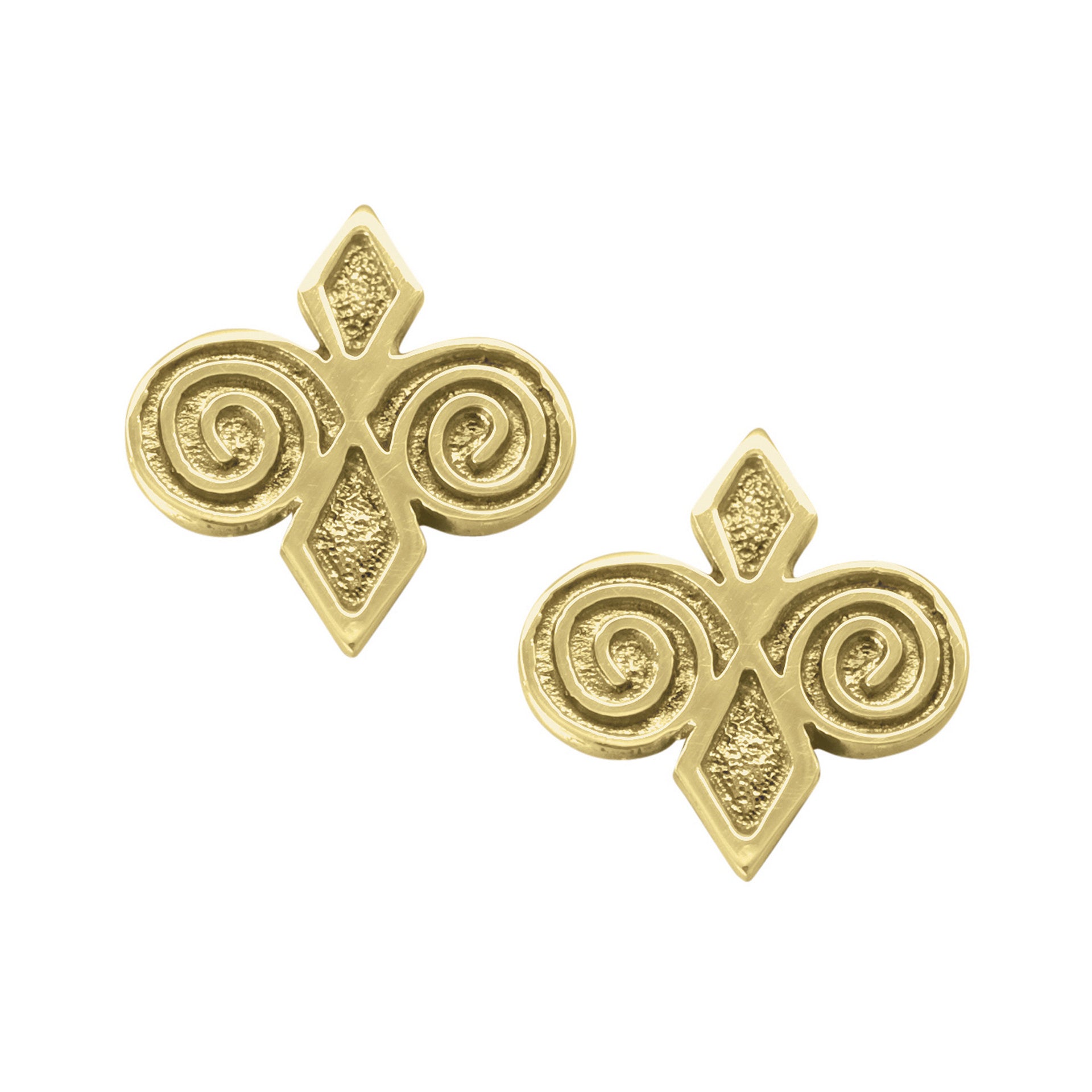 A pair of gold cuff links with a geometric design from the Skara Brae Collection