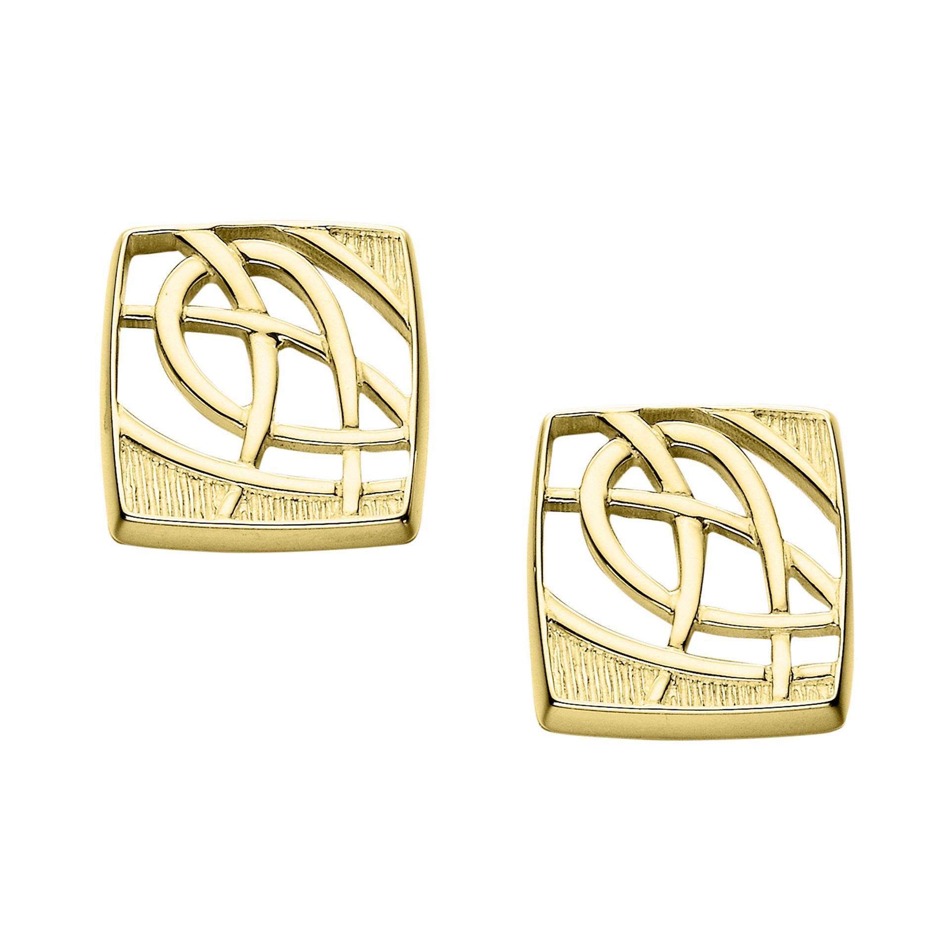 A pair of gold cuff links with intricate knotted design, part of the Scotia Collection
