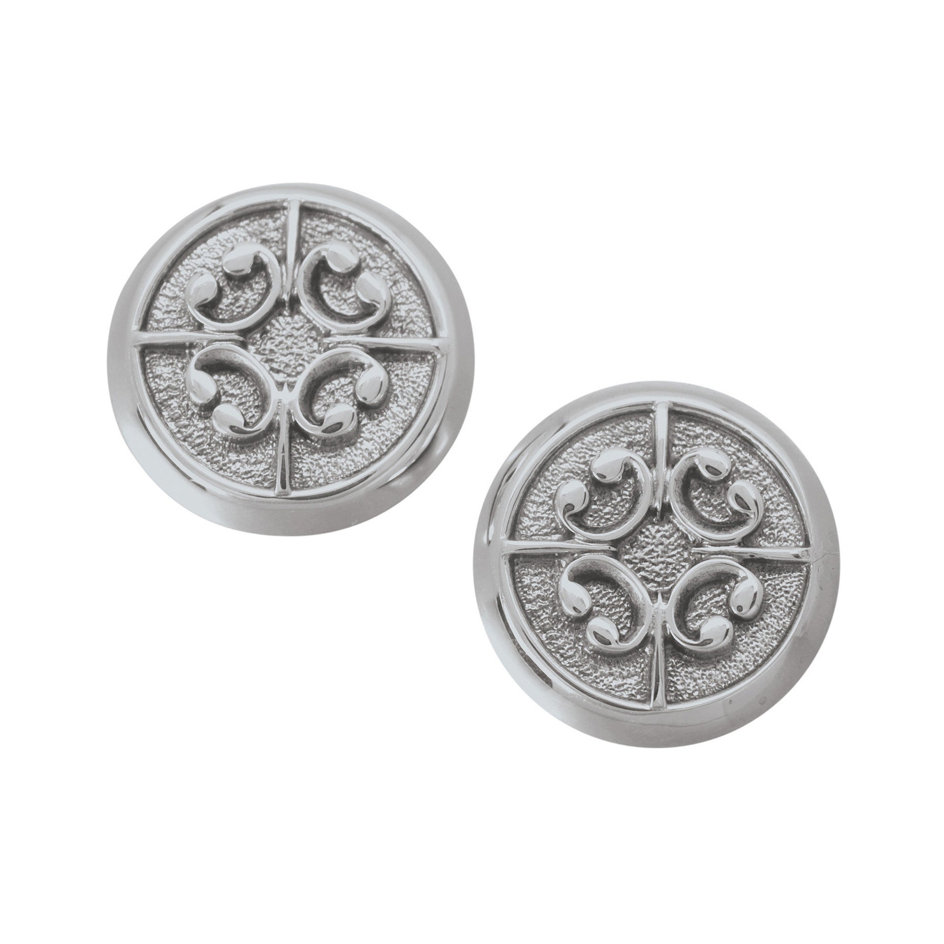 A pair of circular silver cuff links with a norse design from the St Magnus Collection