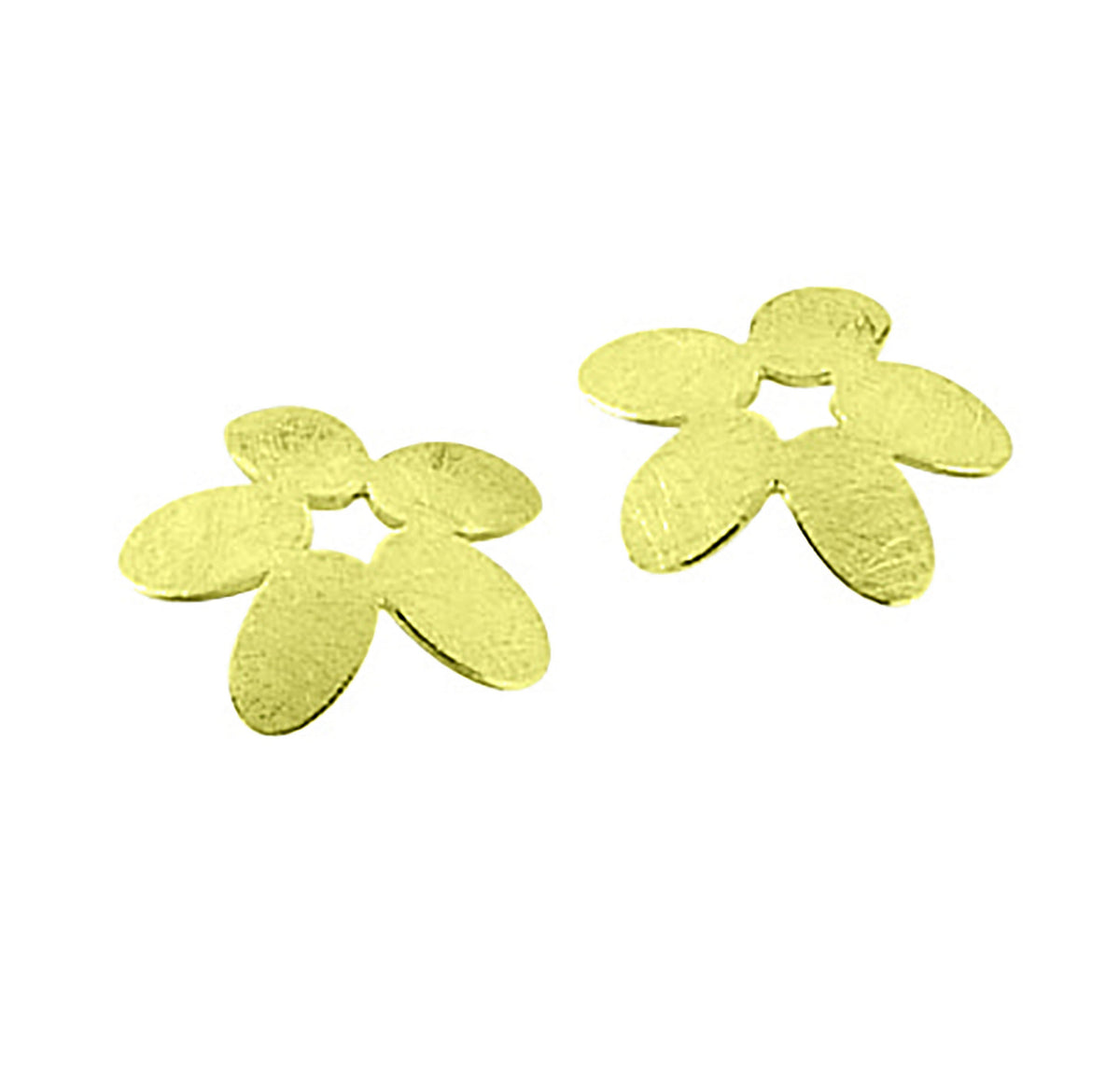 A pair of gold stud earrings with a flower design from the Petal Fall Collection