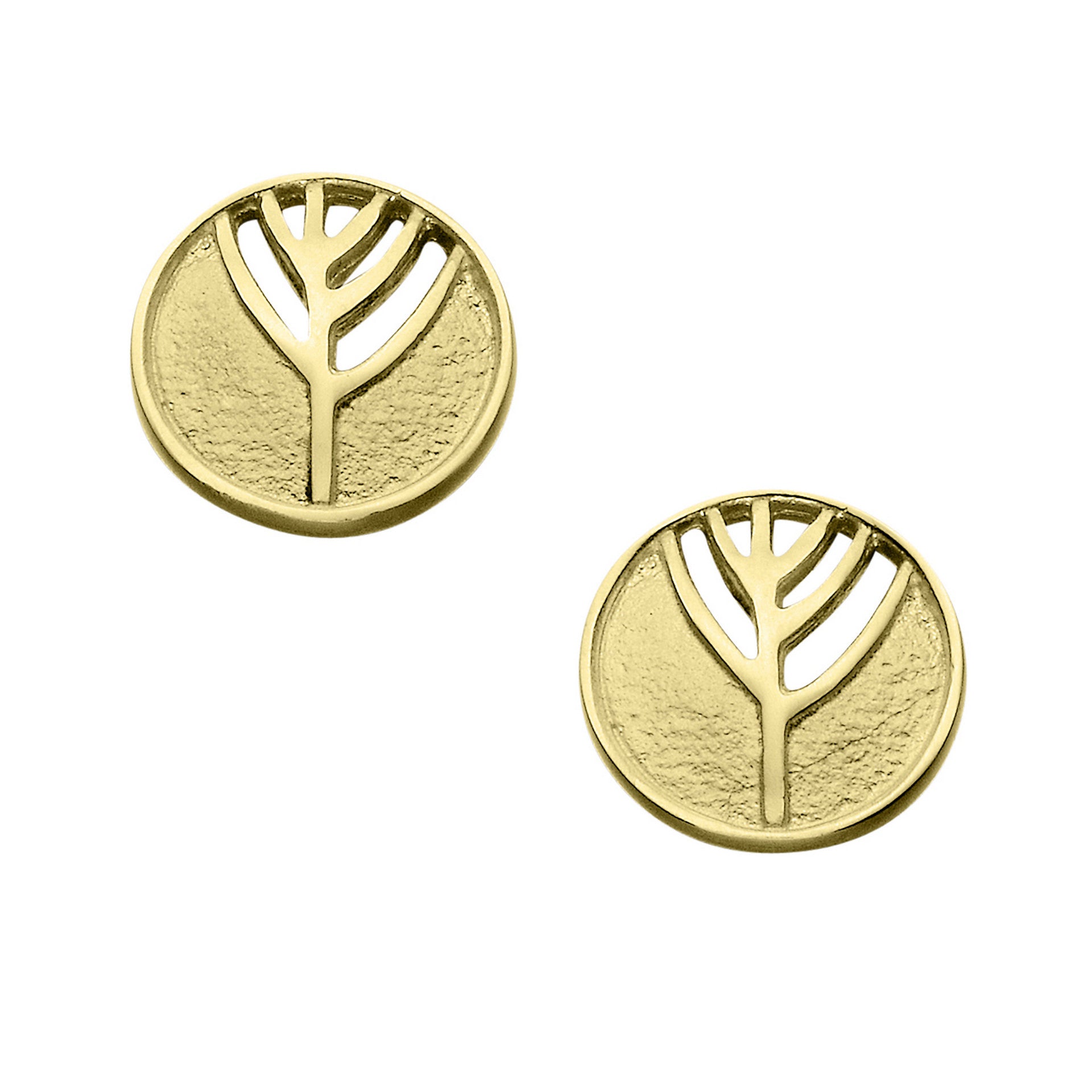 A pair of gold stud earrings with a rune pattern, part of the Ingibiorg collection.