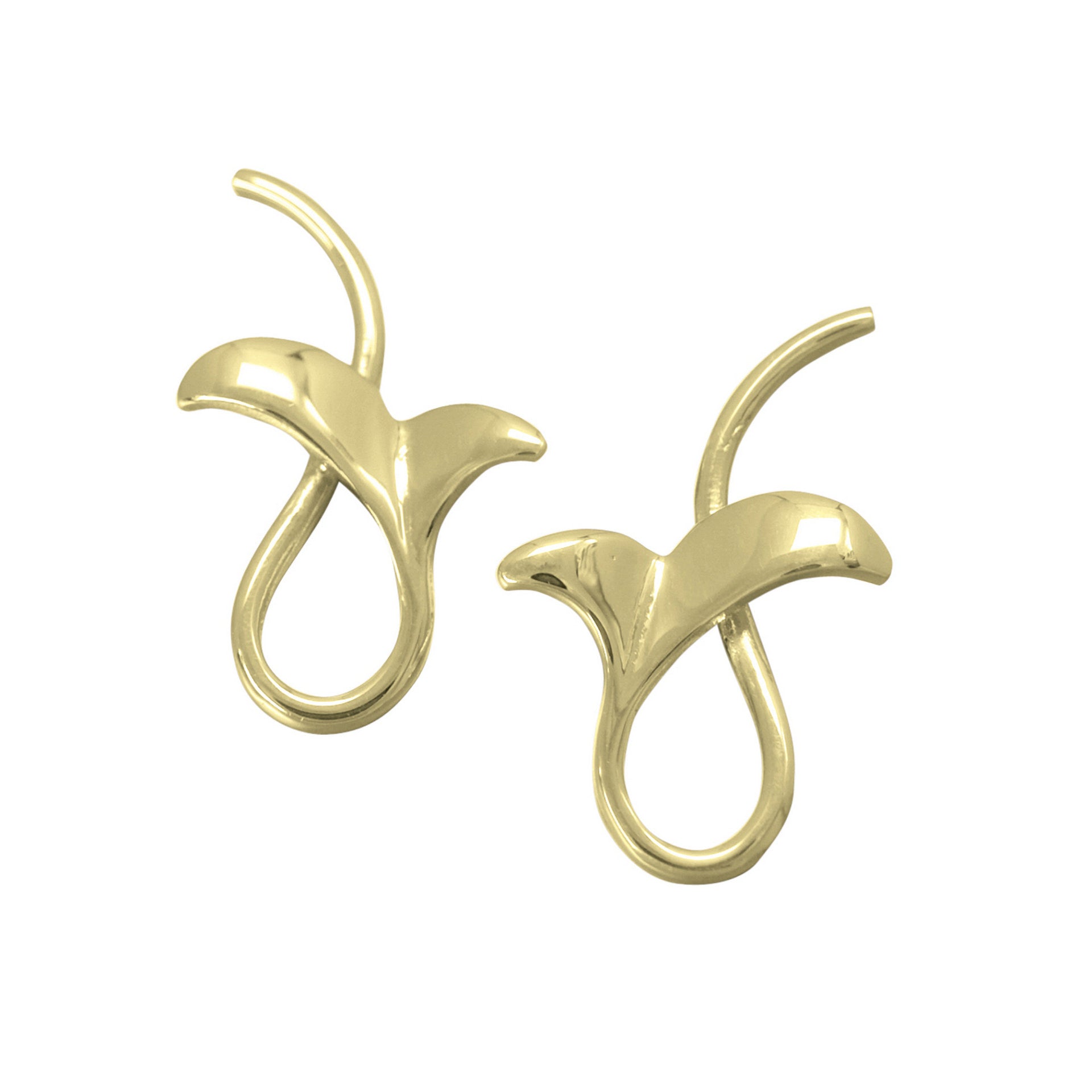 A pair of gold stud earrings with a delicate plant design