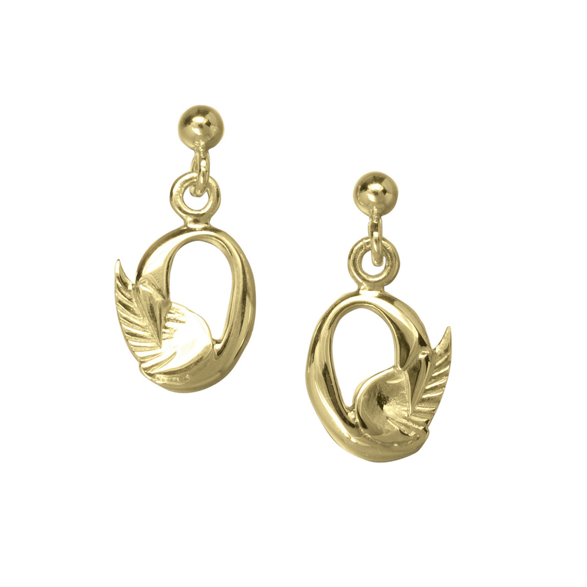A pair of gold drop earrings from the Swan Collection