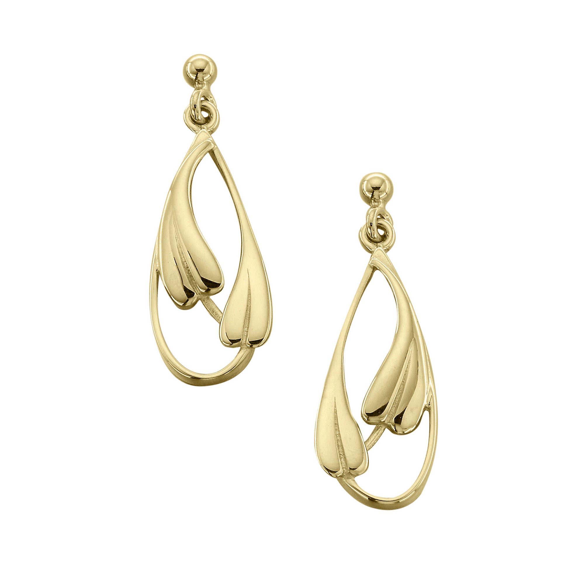 A pair of gold earrings with a modern design, part of the Cecily Collection.