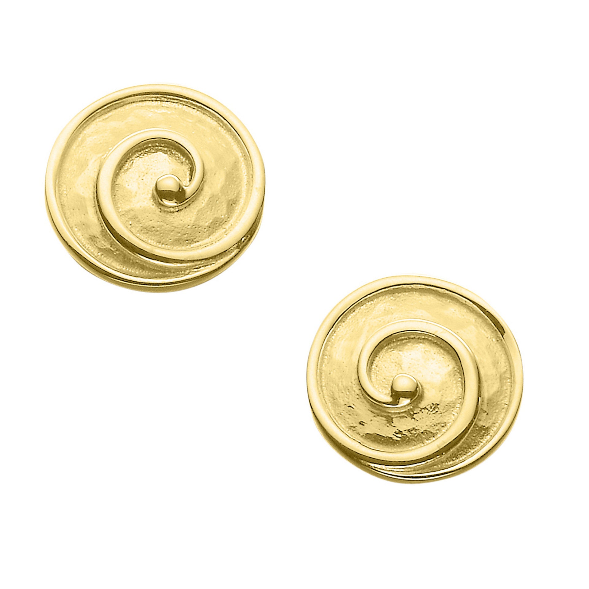 A pair of gold stud earrings with a modern design, part of the Kells Round Collection.