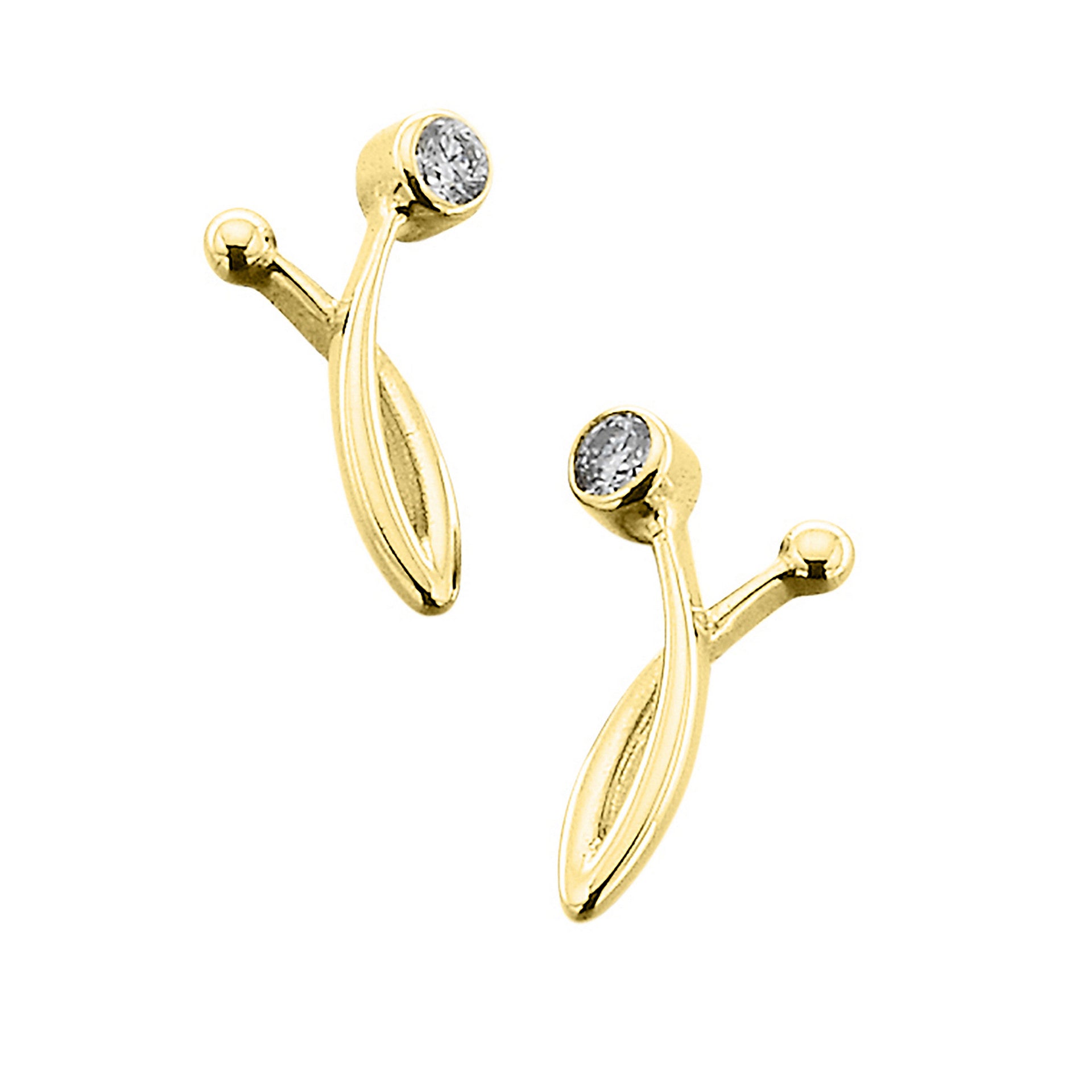 A pair of gold earrings with a central cubic zirconia and smaller clear crystals.
