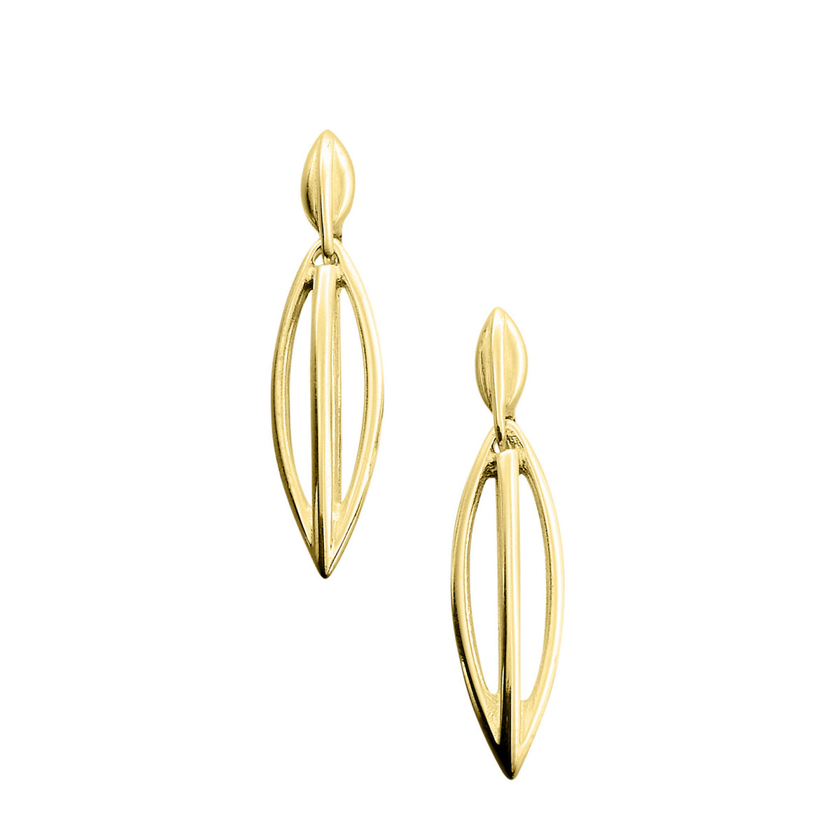 A pair of gold drop earrings with a contemporary design from the North Star Collection