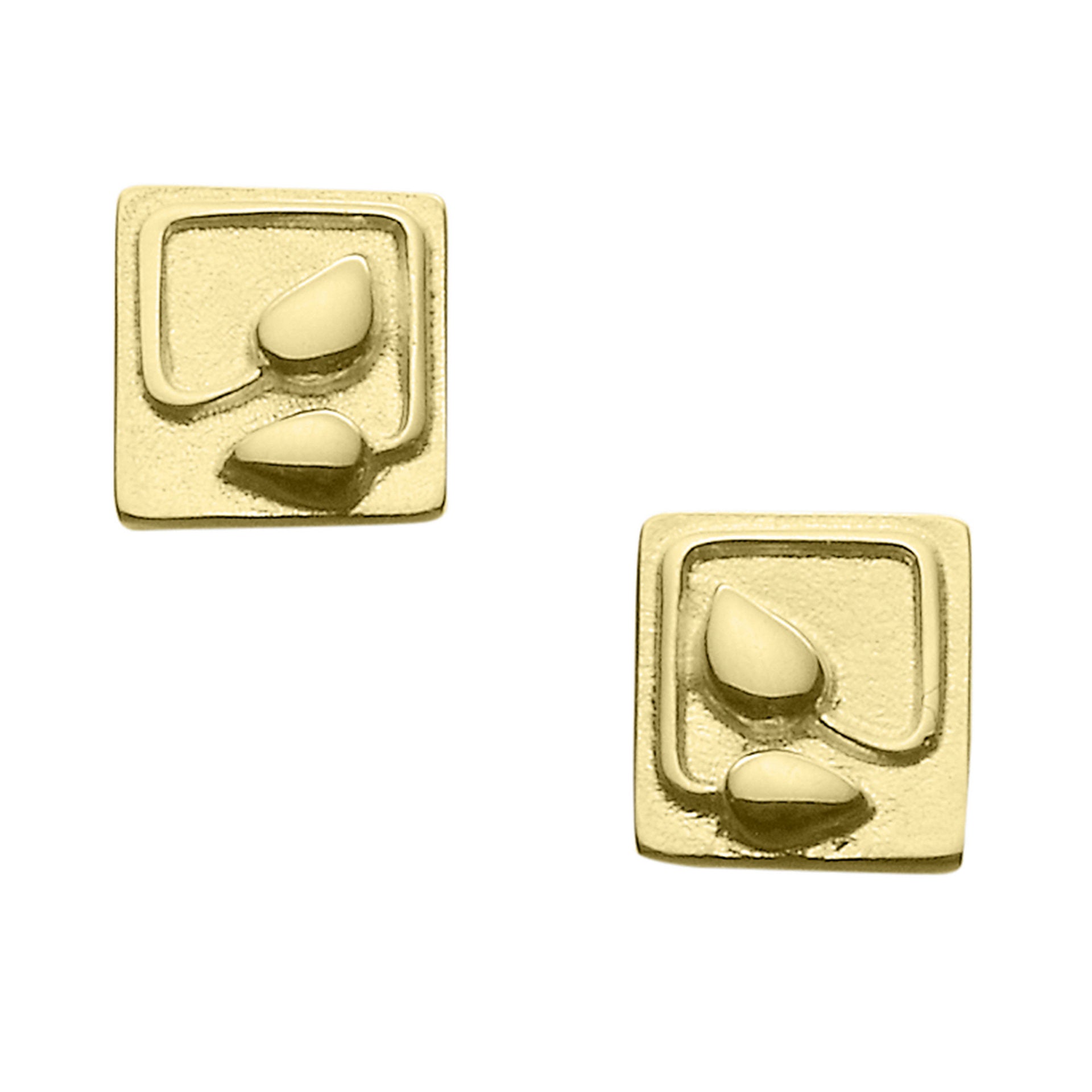 A pair of small square gold stud earrings from the Machair Collection