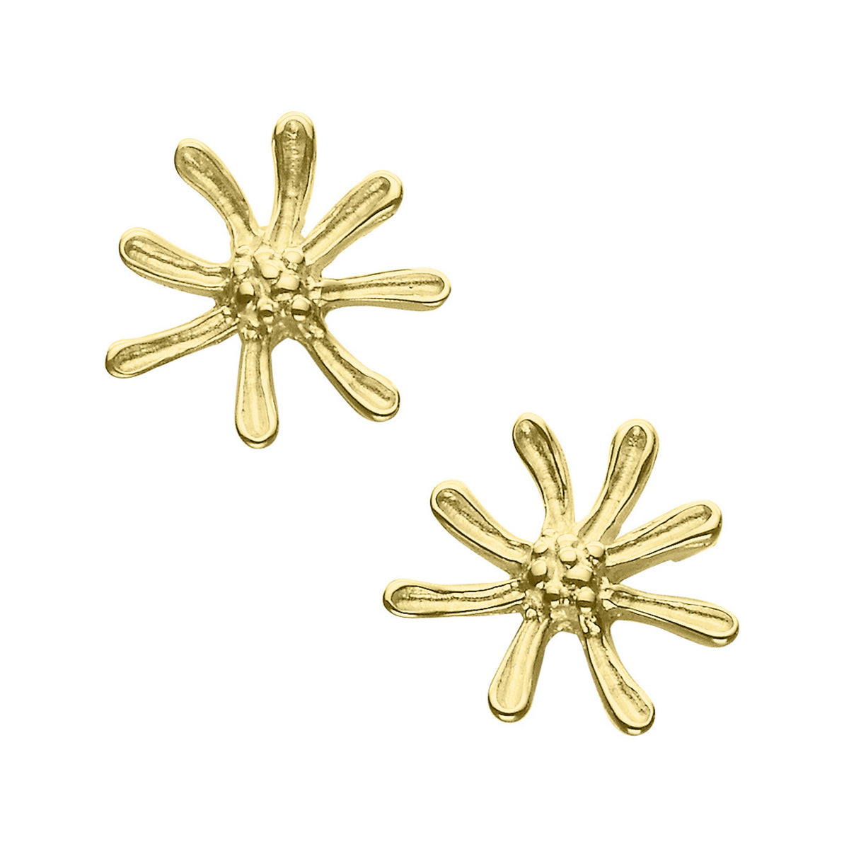 A pair of gold stud earrings with a pattern found in nature