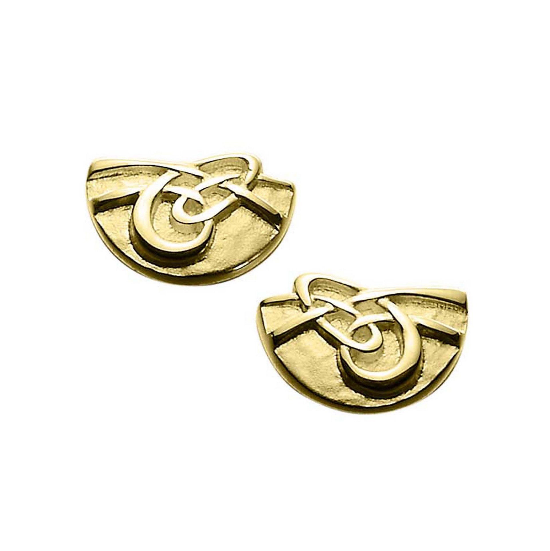 A pair of gold stud earrings with a modern design, part of the Aikerness Collection.